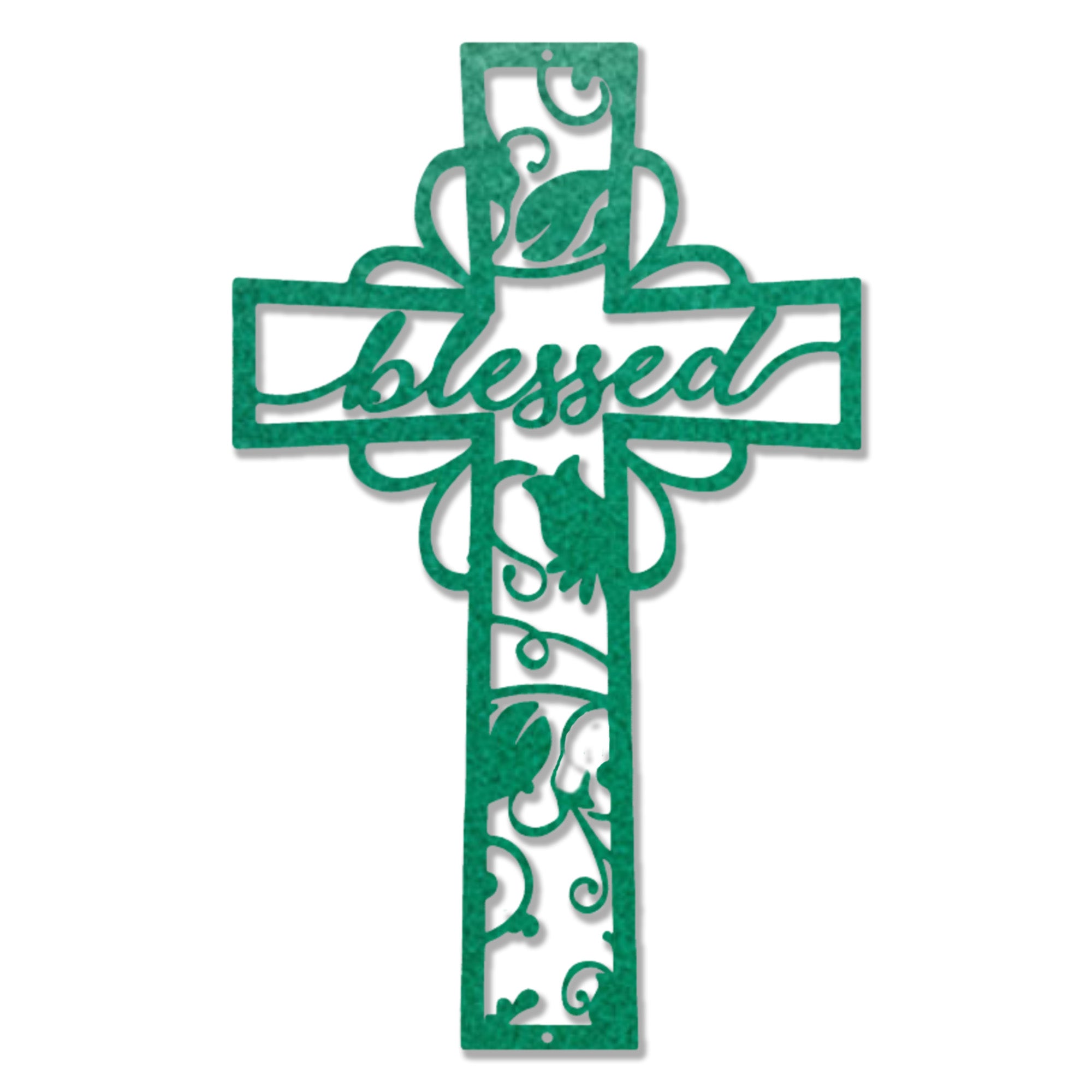 Blessed Cross Metal Wall Art – Christian Floral Cross Decor – Inspirational Faith Steel Sign – Religious Wall Decor