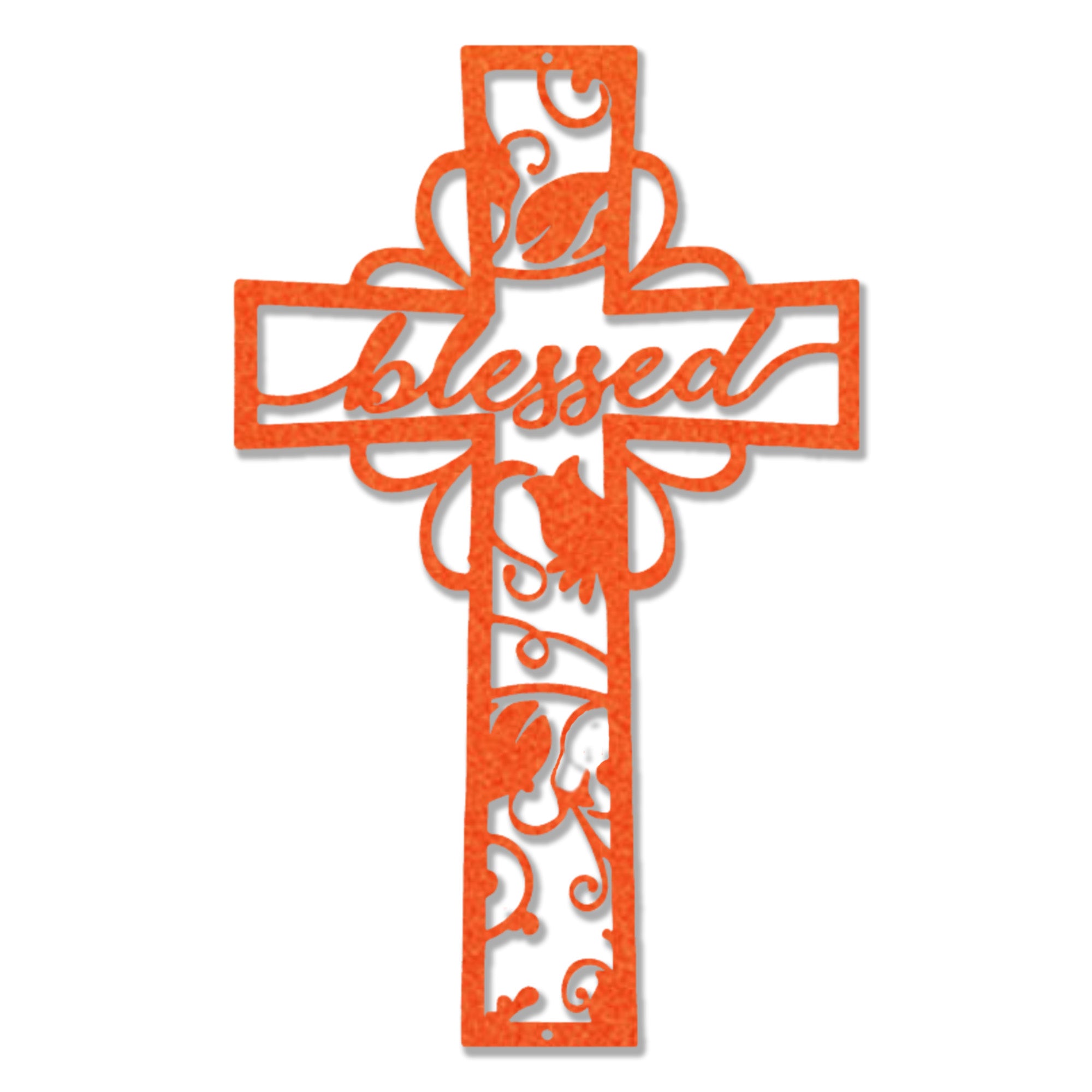 Blessed Cross Metal Wall Art – Christian Floral Cross Decor – Inspirational Faith Steel Sign – Religious Wall Decor