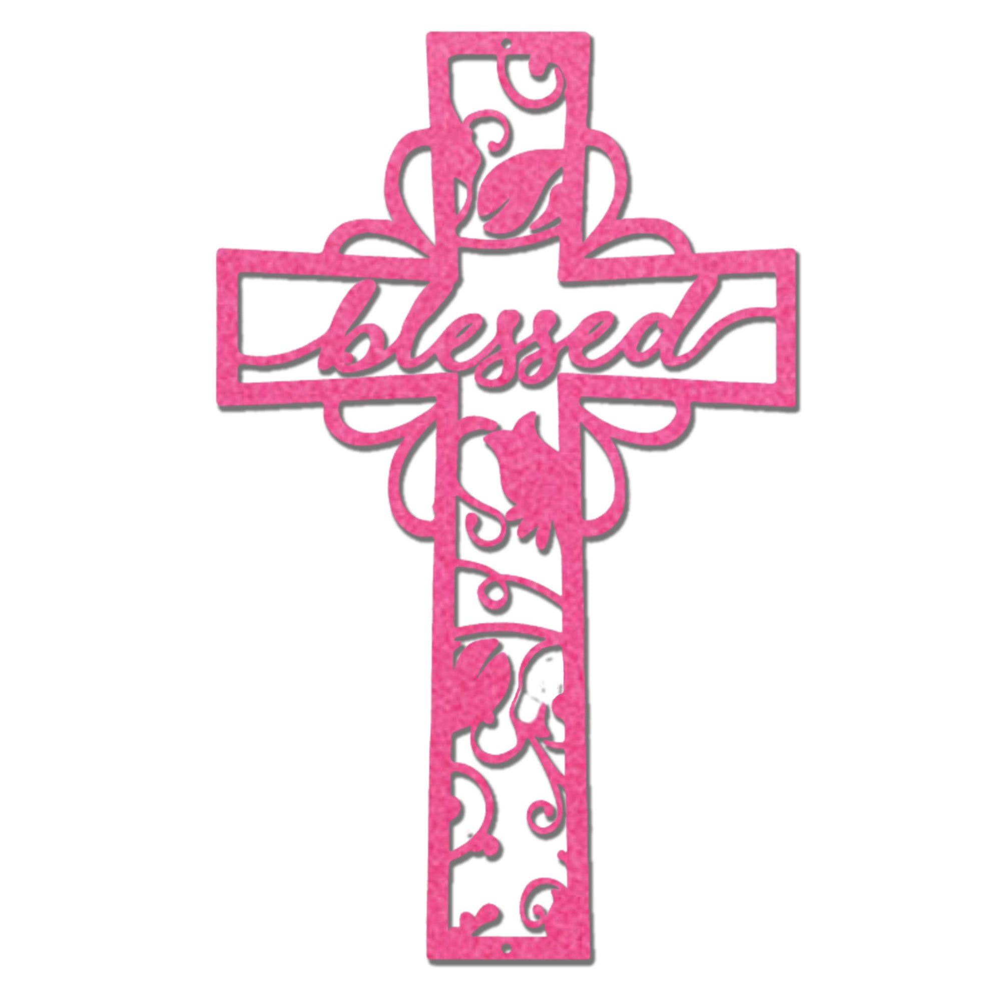 Blessed Cross Metal Wall Art – Christian Floral Cross Decor – Inspirational Faith Steel Sign – Religious Wall Decor