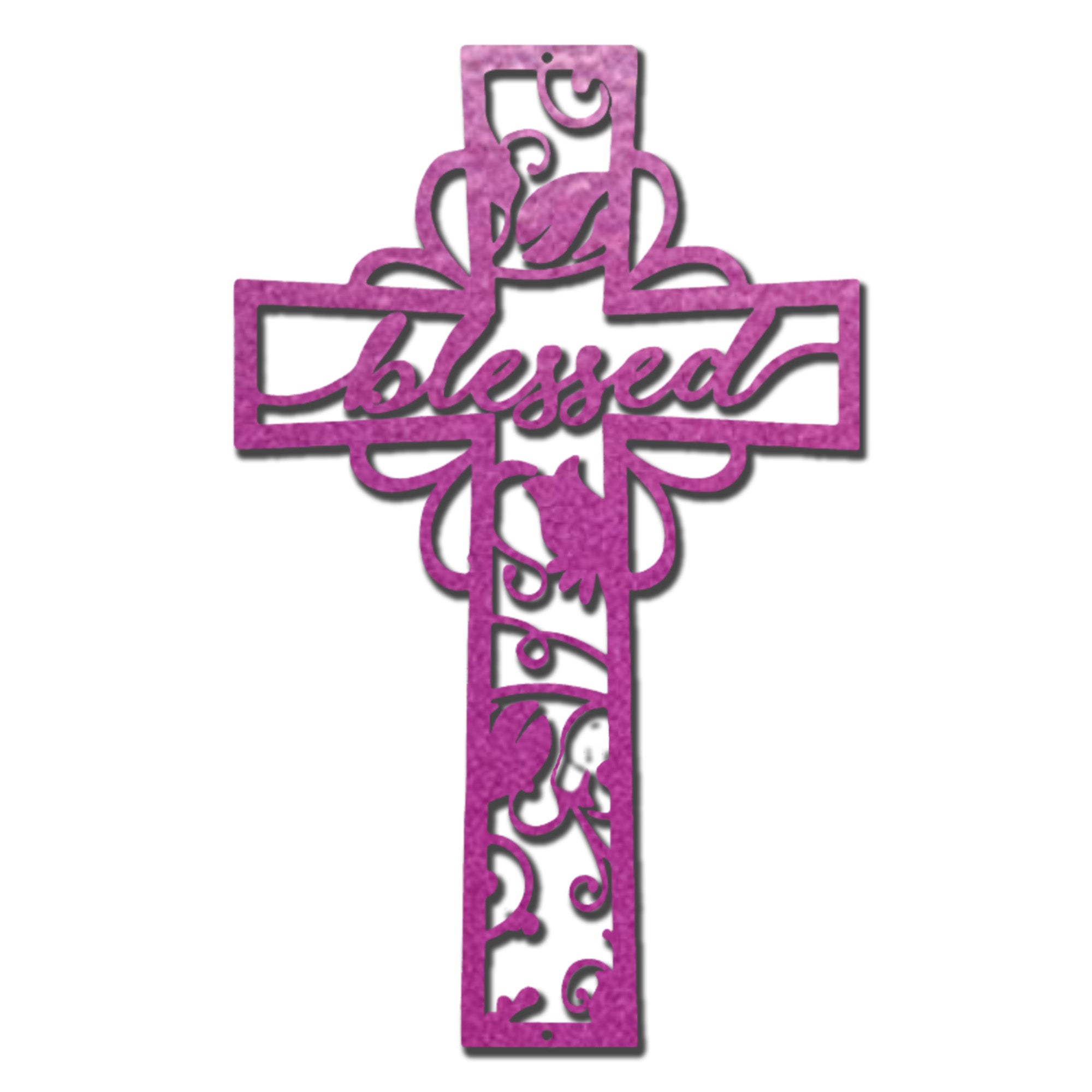 Blessed Cross Metal Wall Art – Christian Floral Cross Decor – Inspirational Faith Steel Sign – Religious Wall Decor