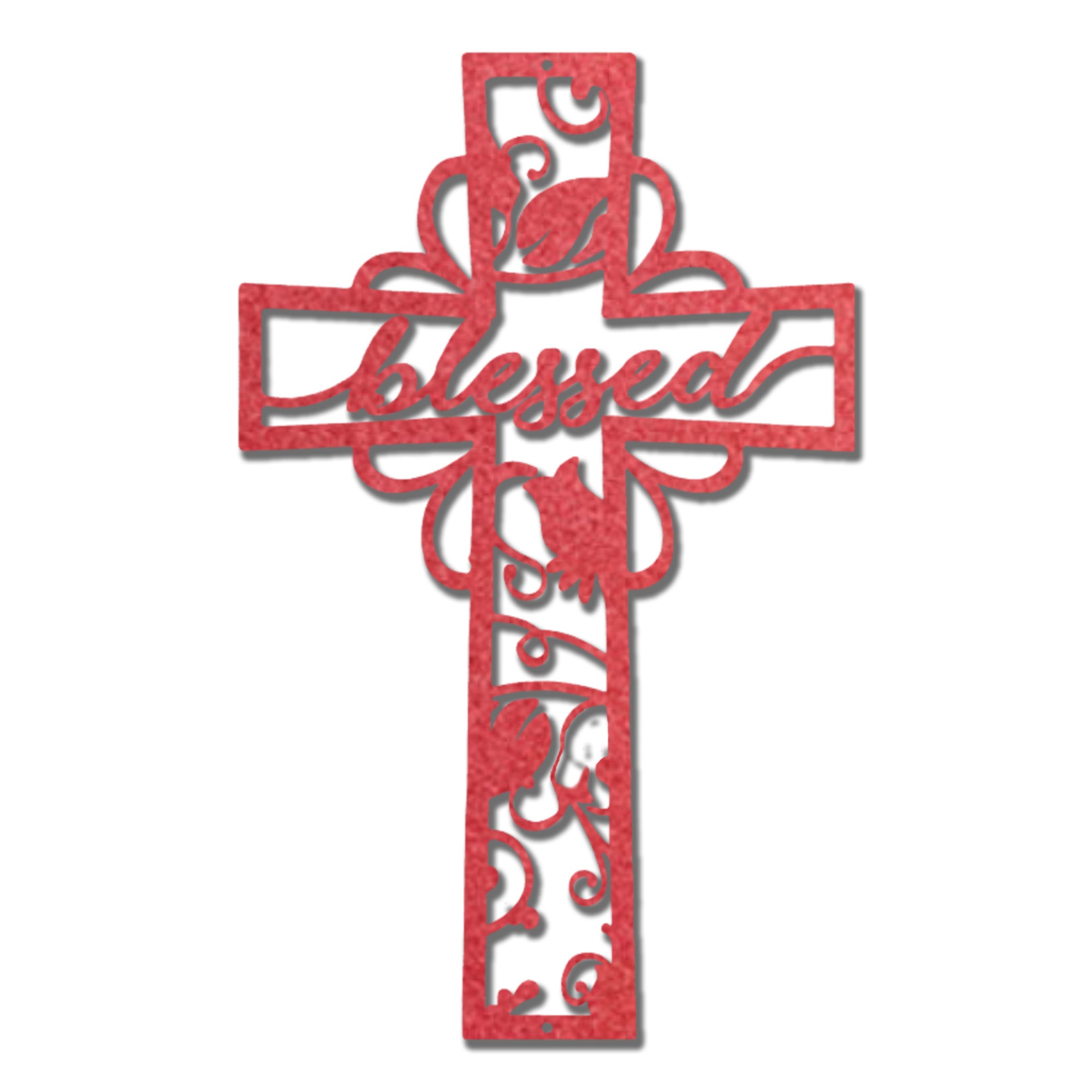 Blessed Cross Metal Wall Art – Christian Floral Cross Decor – Inspirational Faith Steel Sign – Religious Wall Decor