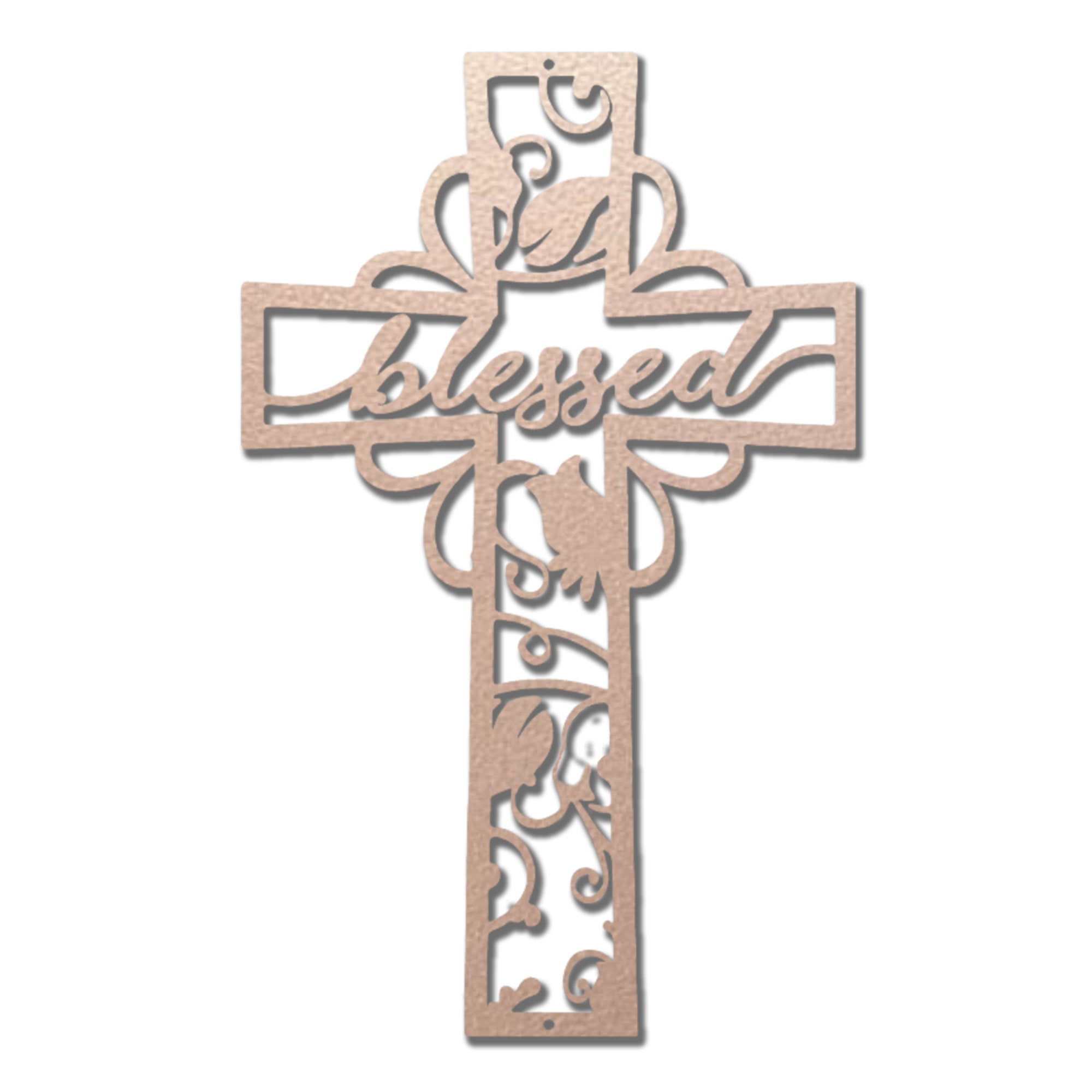 Blessed Cross Metal Wall Art – Christian Floral Cross Decor – Inspirational Faith Steel Sign – Religious Wall Decor