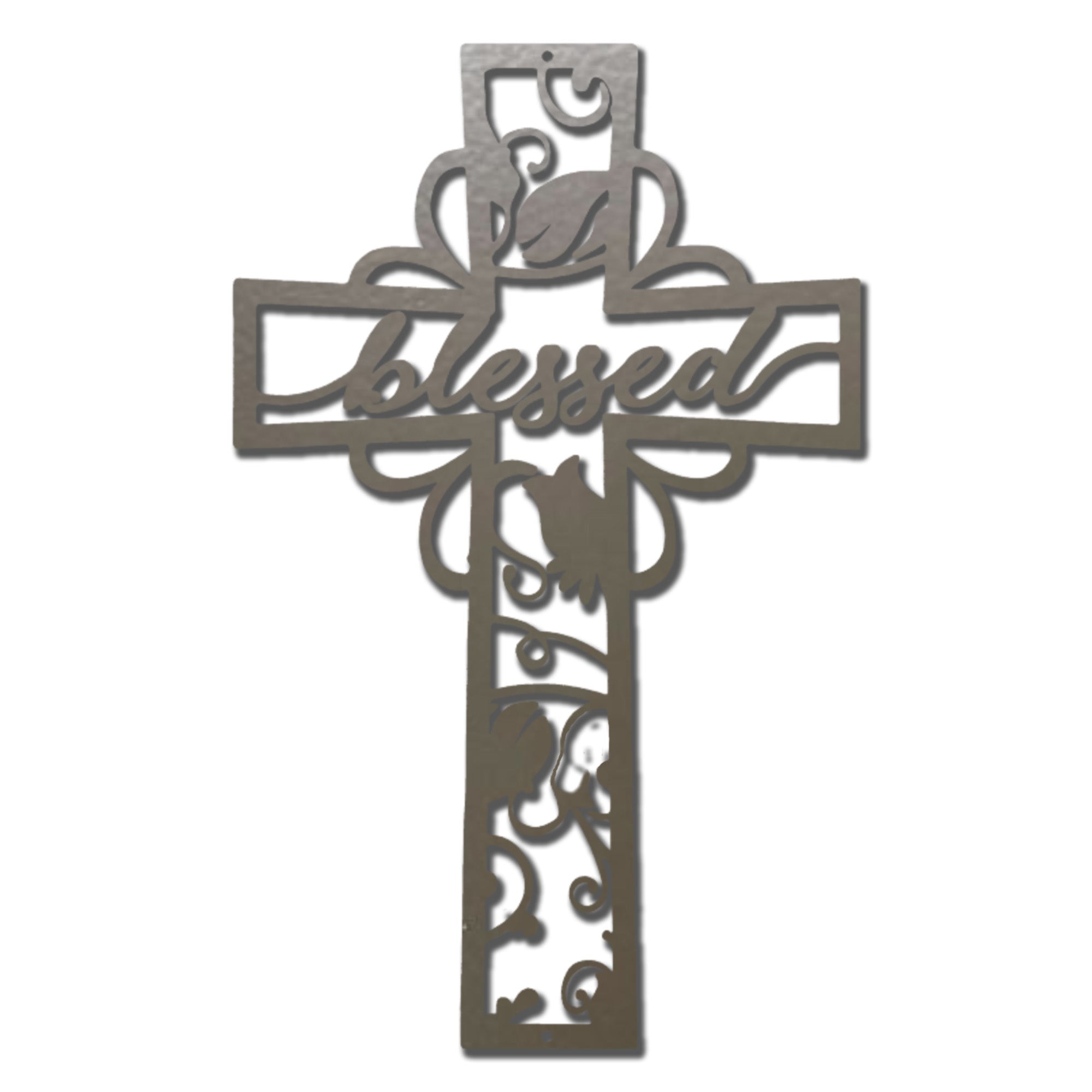 Blessed Cross Metal Wall Art – Christian Floral Cross Decor – Inspirational Faith Steel Sign – Religious Wall Decor