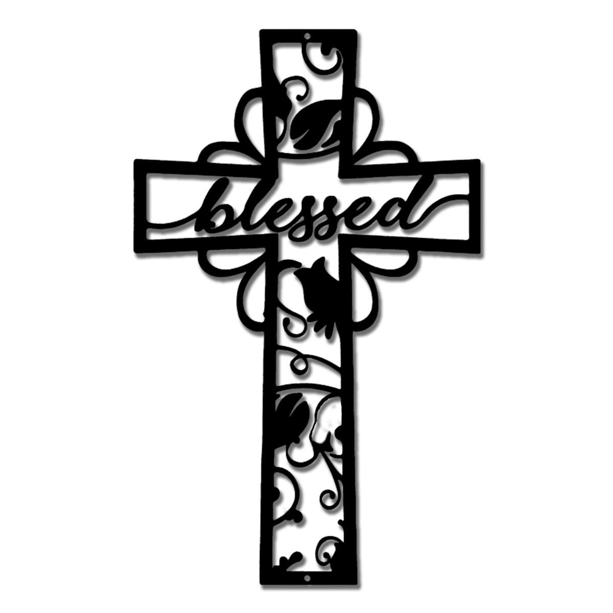 Blessed Cross Metal Wall Art – Christian Floral Cross Decor – Inspirational Faith Steel Sign – Religious Wall Decor