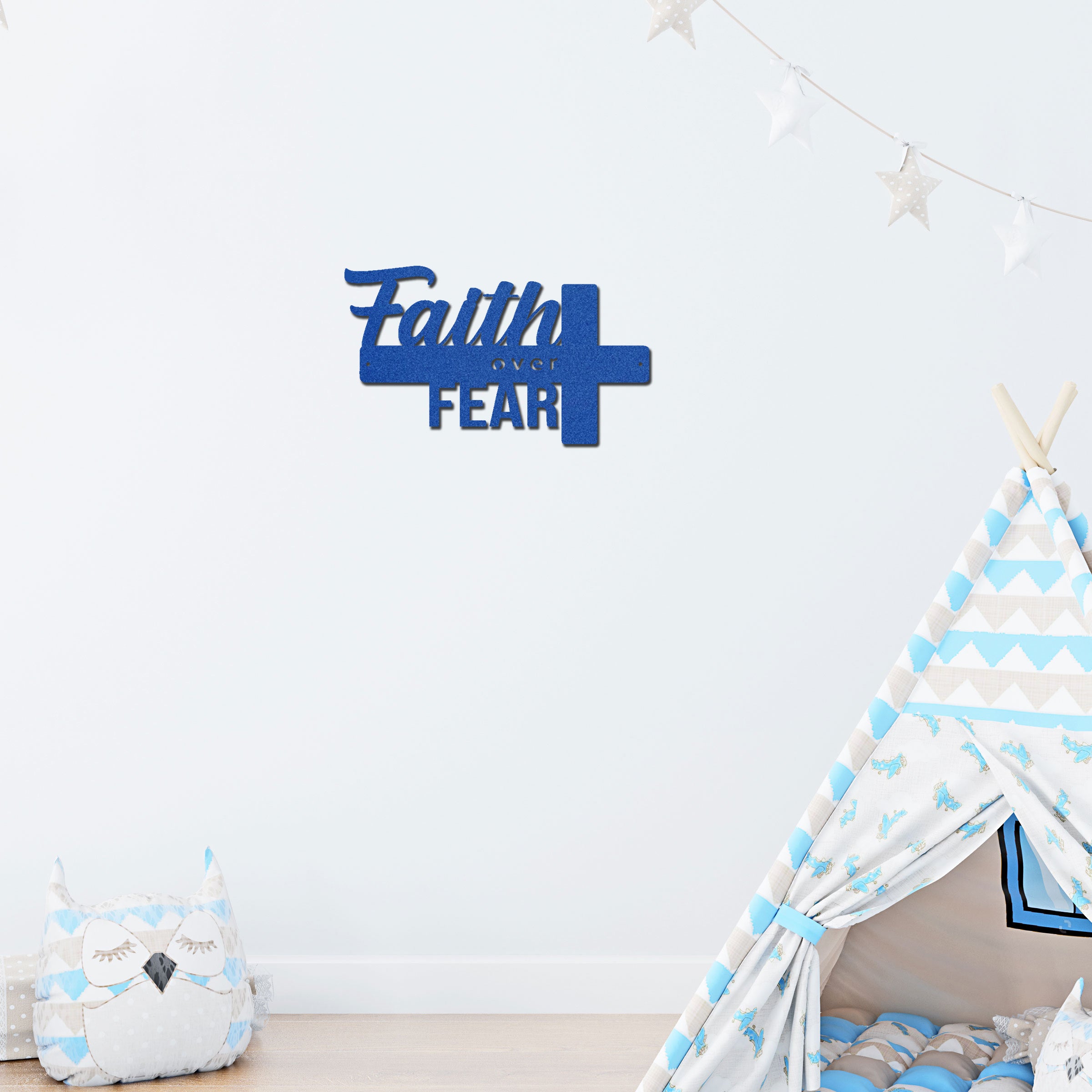 Faith Over Fear Cross Metal Wall Art – Christian Inspirational Wall Decor – Faith Cross Metal Sign – Religious Home Decoration