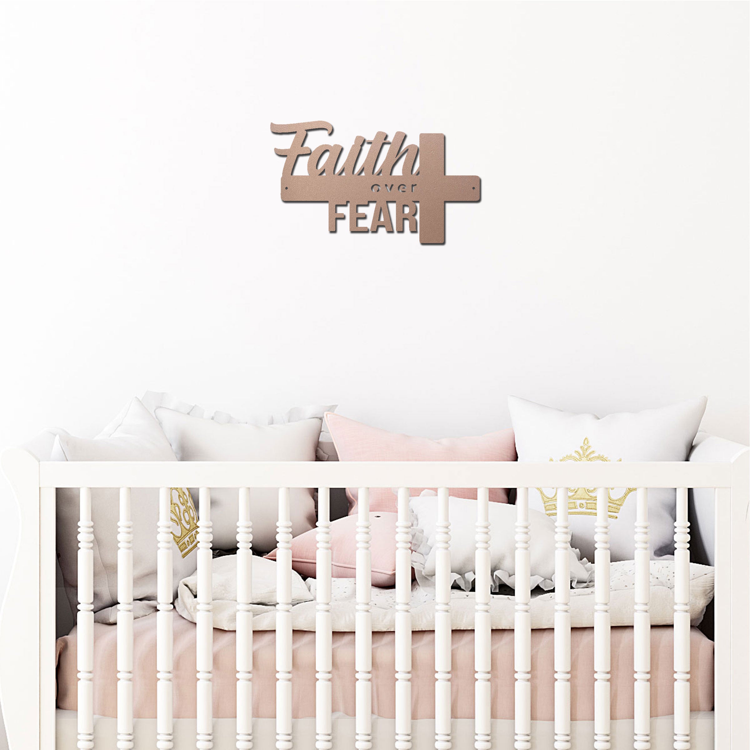 Faith Over Fear Cross Metal Wall Art – Christian Inspirational Wall Decor – Faith Cross Metal Sign – Religious Home Decoration