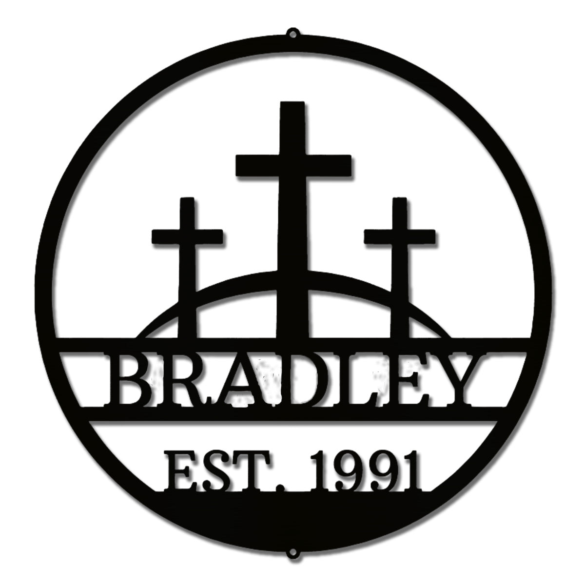 Personalized Christian Family Name Metal Sign – Three Crosses Faith Wall Art – Custom Last Name Established Sign – Christian Home Decor