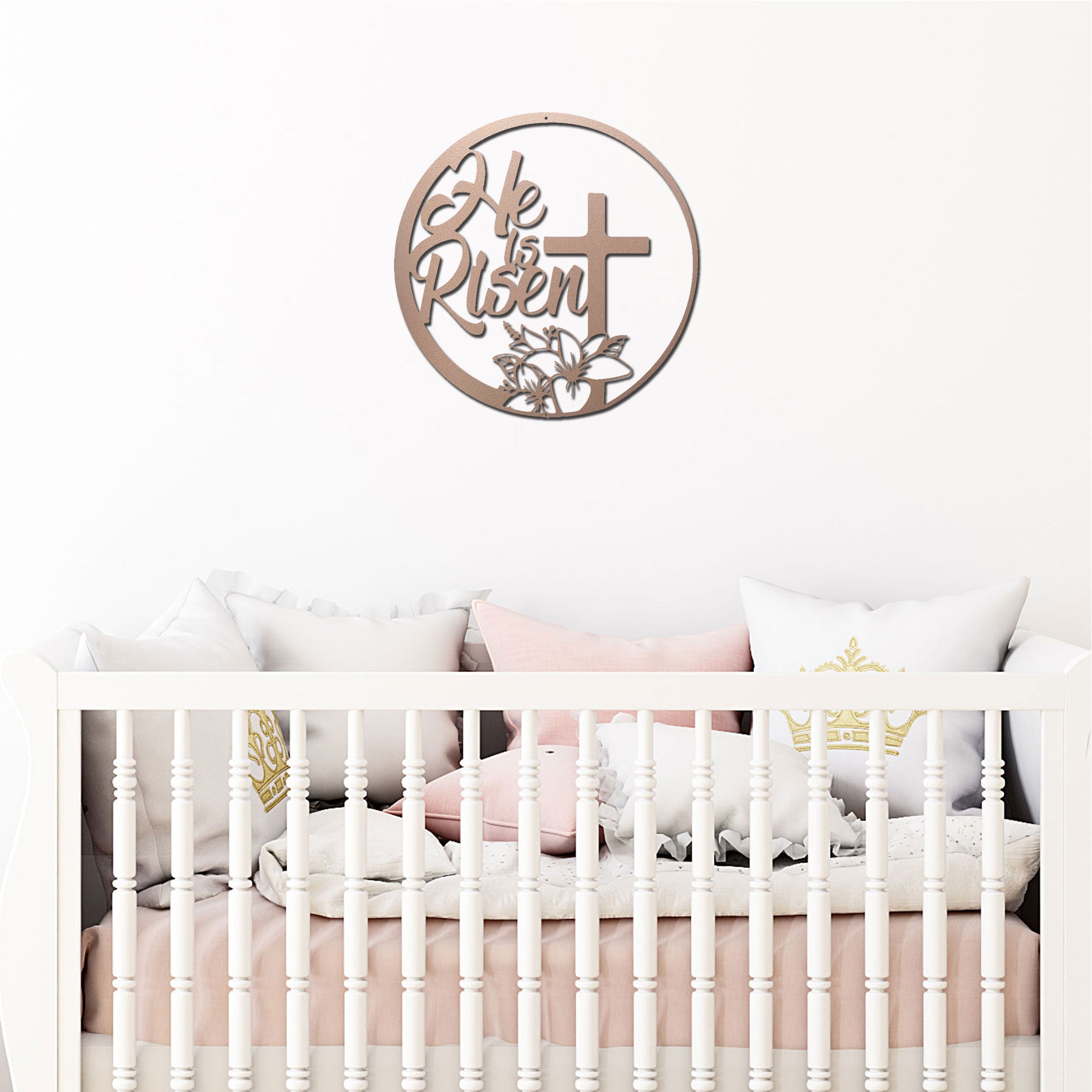He Is Risen Metal Wall Art – Christian Cross Wall Decor – Faith Inspired Metal Sign – Easter Religious Home Decor