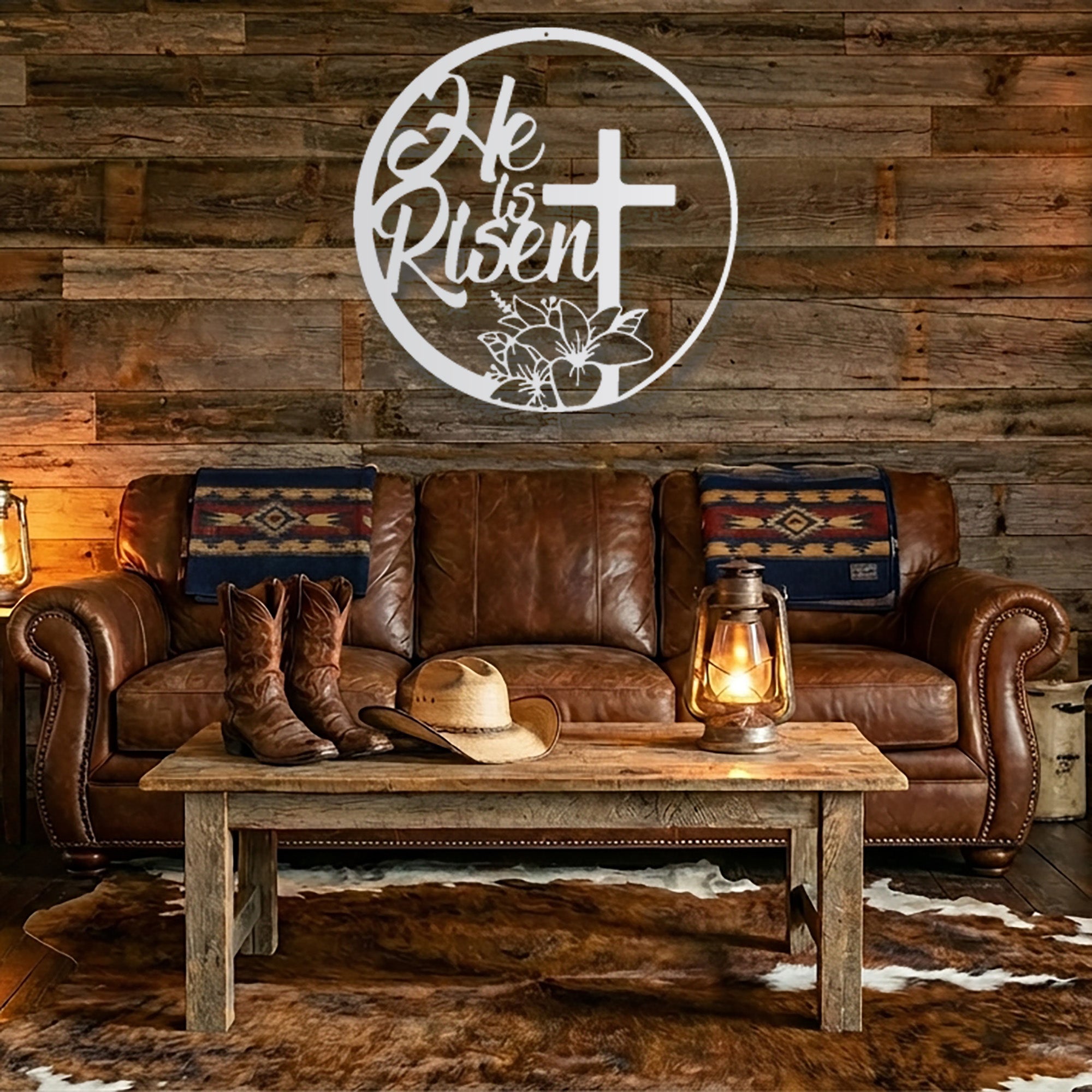 He Is Risen Metal Wall Art – Christian Cross Wall Decor – Faith Inspired Metal Sign – Easter Religious Home Decor