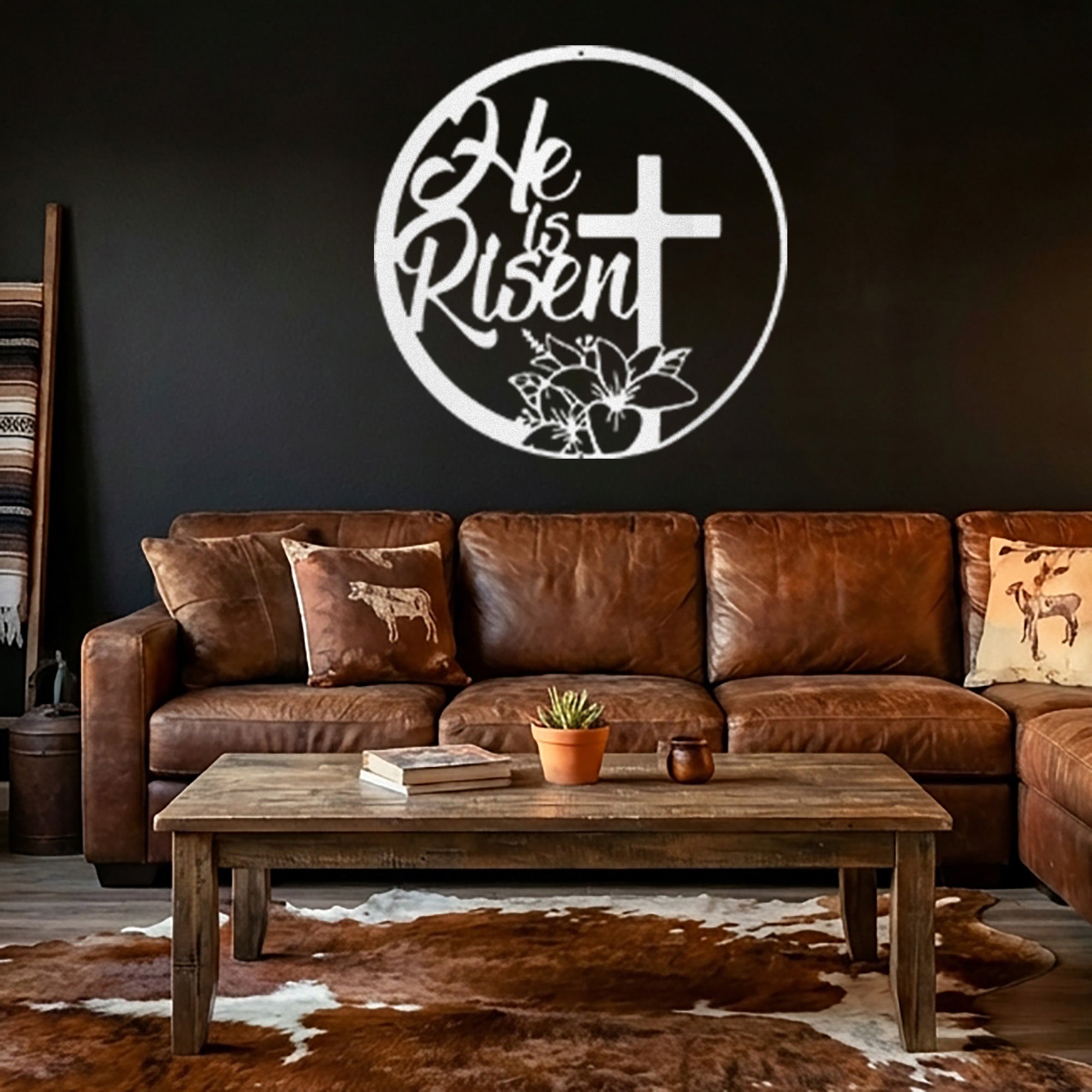 He Is Risen Metal Wall Art – Christian Cross Wall Decor – Faith Inspired Metal Sign – Easter Religious Home Decor