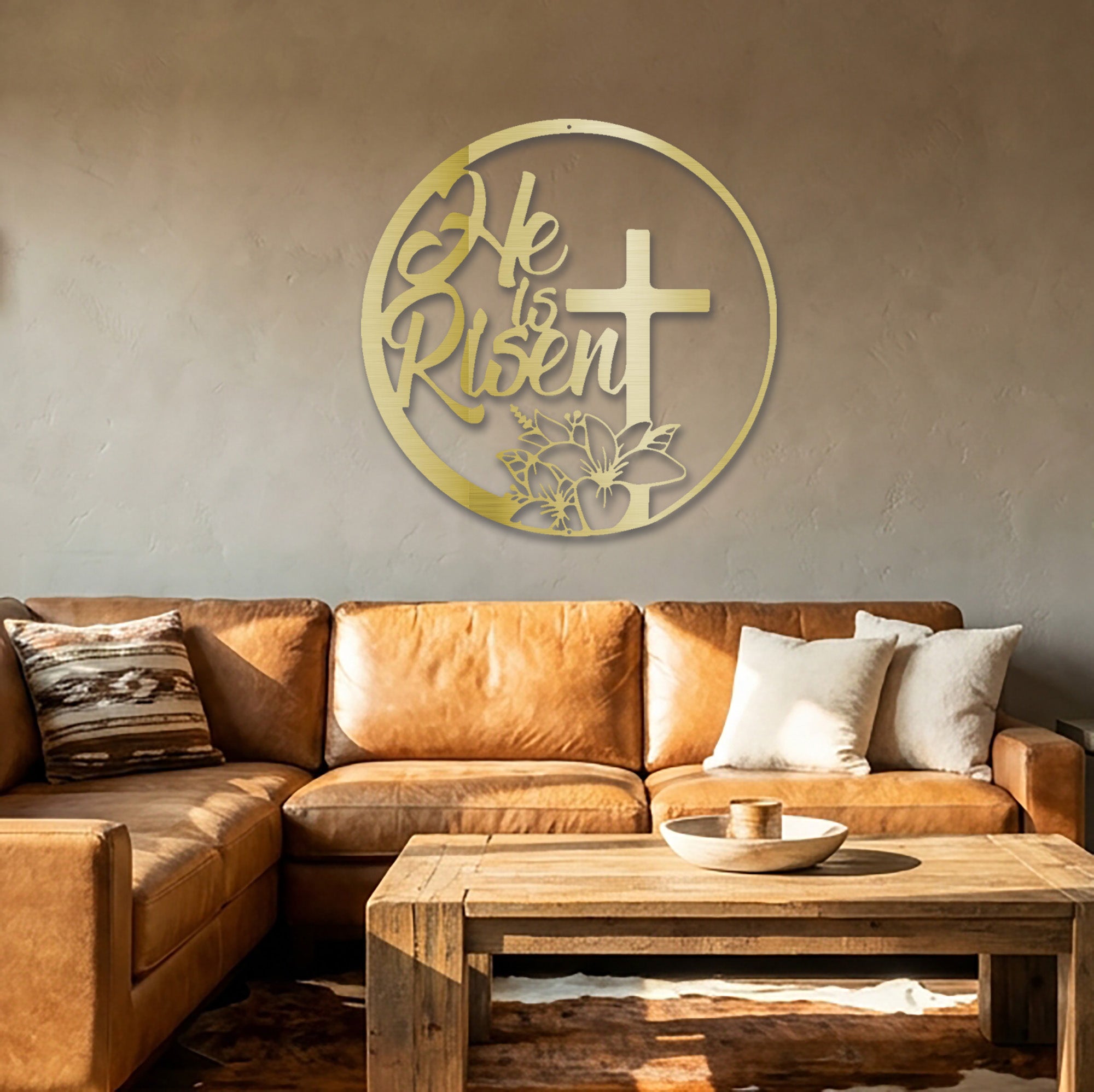 He Is Risen Metal Wall Art – Christian Cross Wall Decor – Faith Inspired Metal Sign – Easter Religious Home Decor
