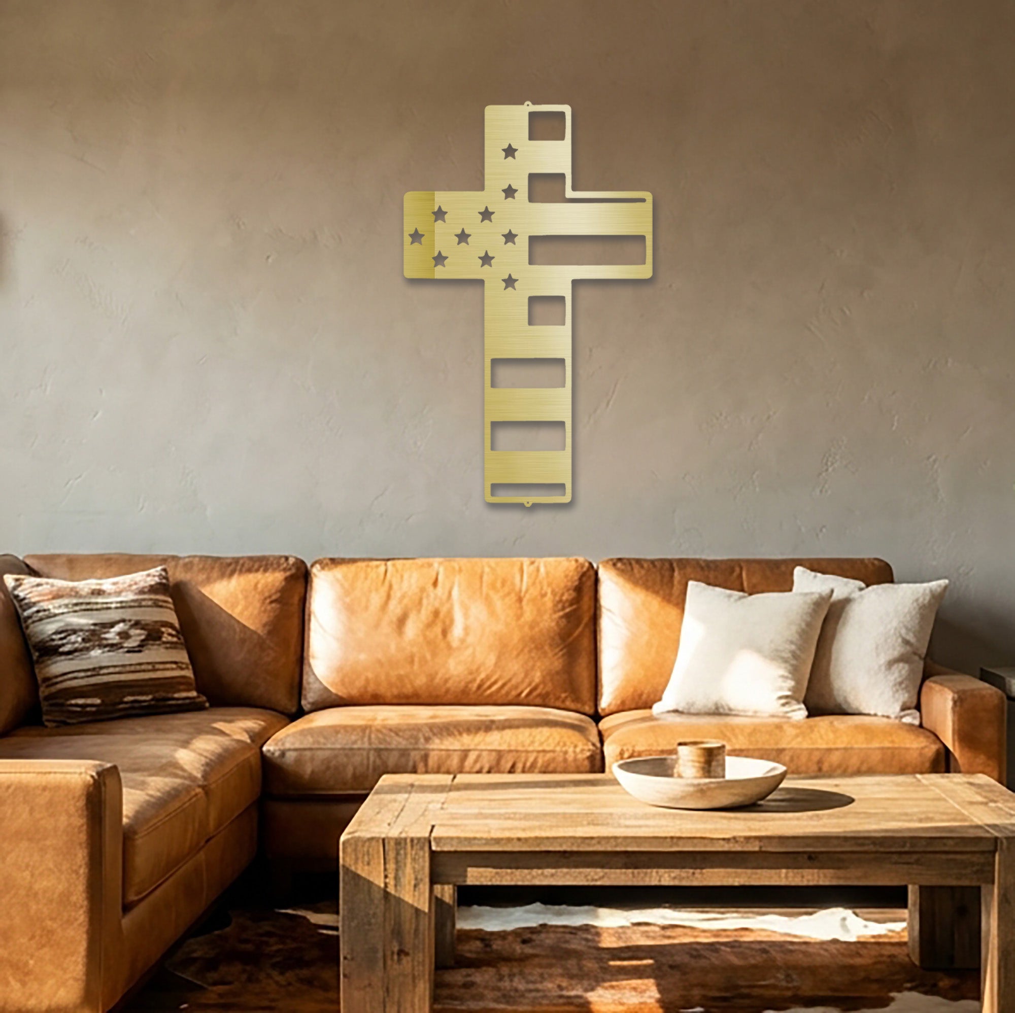 American Flag Cross Metal Wall Art – Patriotic Christian Cross Decor – USA Flag Faith Steel Sign – Veteran Tribute Wall Decor