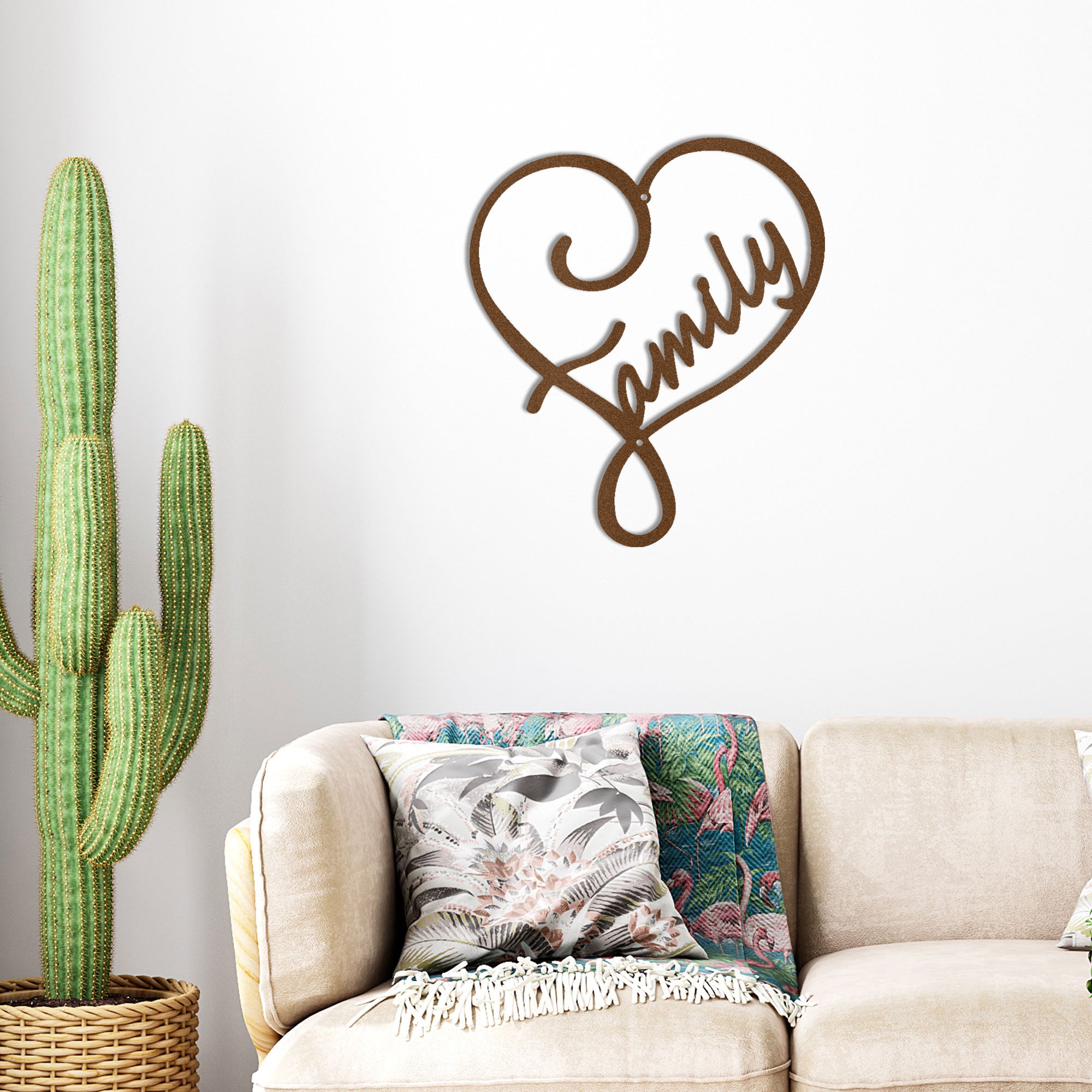Family Name Heart Metal Wall Art Sign – Custom Steel Family Love Monogram – Laser Cut Amish Crafted Metal Home Decor