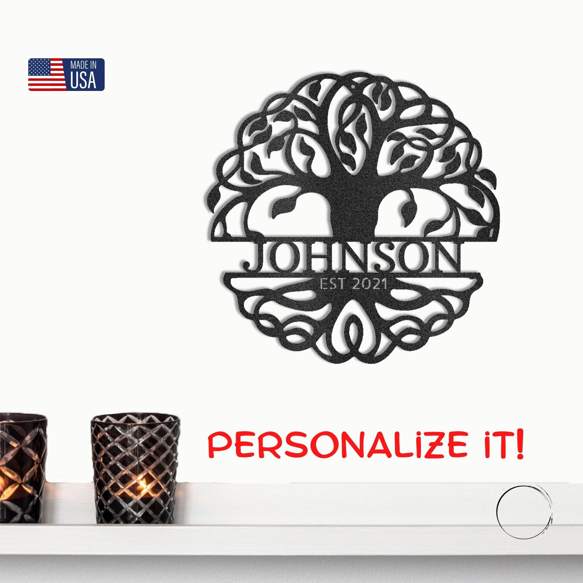 Personalized Tree of Life Metal Wall Art – Custom Family Name Sign – Tree of Life Metal Decor – Nature Inspired Family Wall Decor