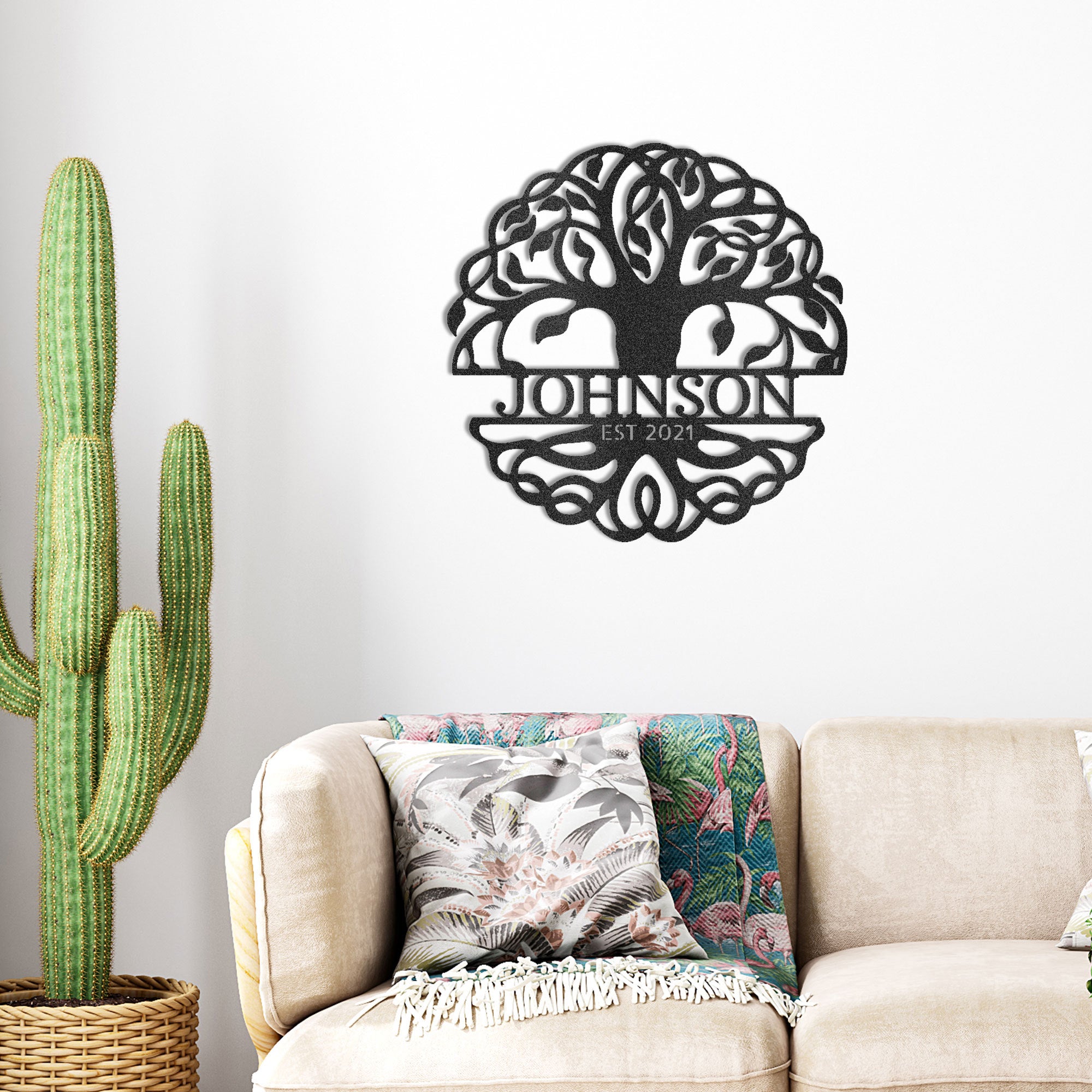 Personalized Tree of Life Metal Wall Art – Custom Family Name Sign – Tree of Life Metal Decor – Nature Inspired Family Wall Decor