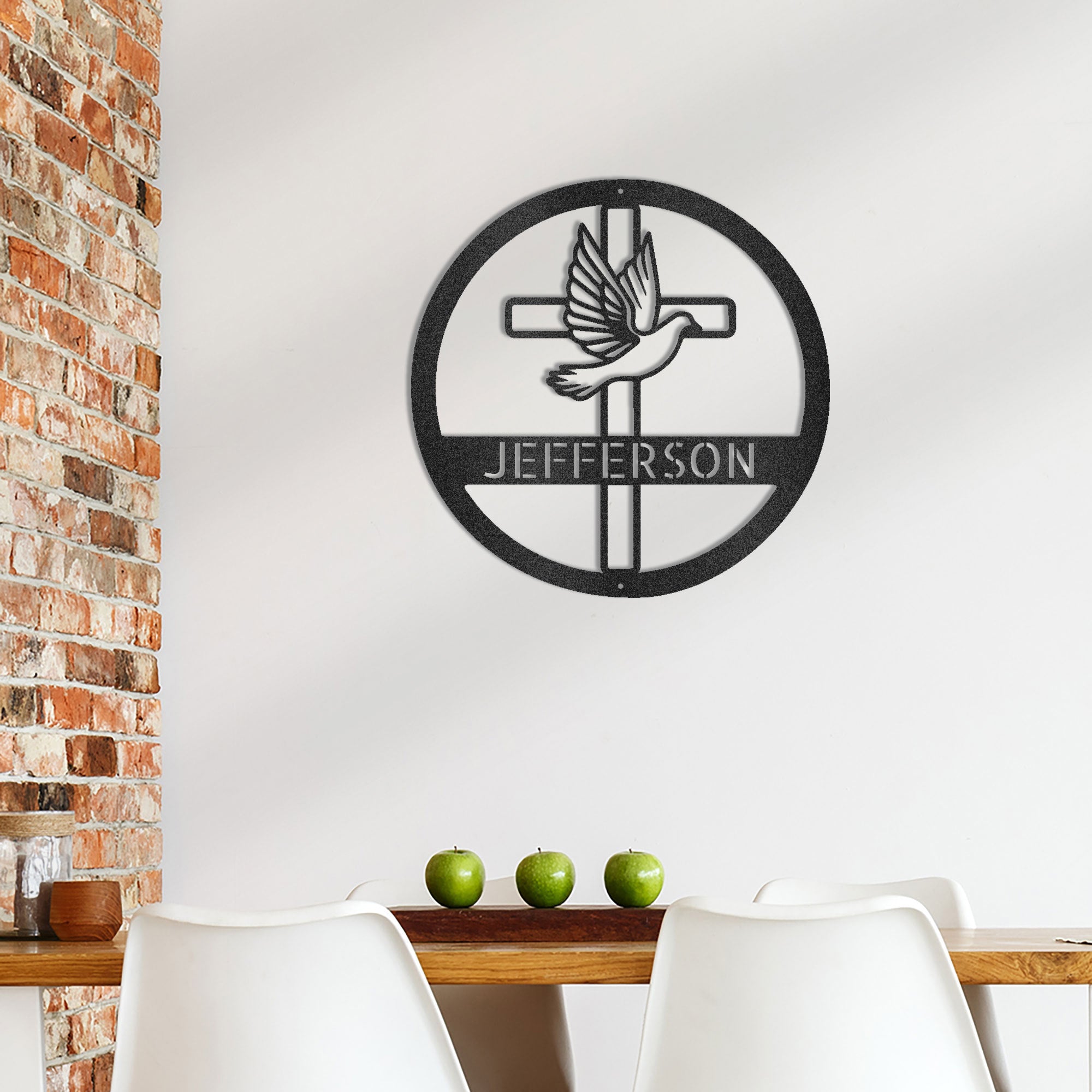 Personalized Christian Cross & Dove Metal Wall Art – Custom Family Name Faith Sign – Laser Cut Steel Religious Home Decor