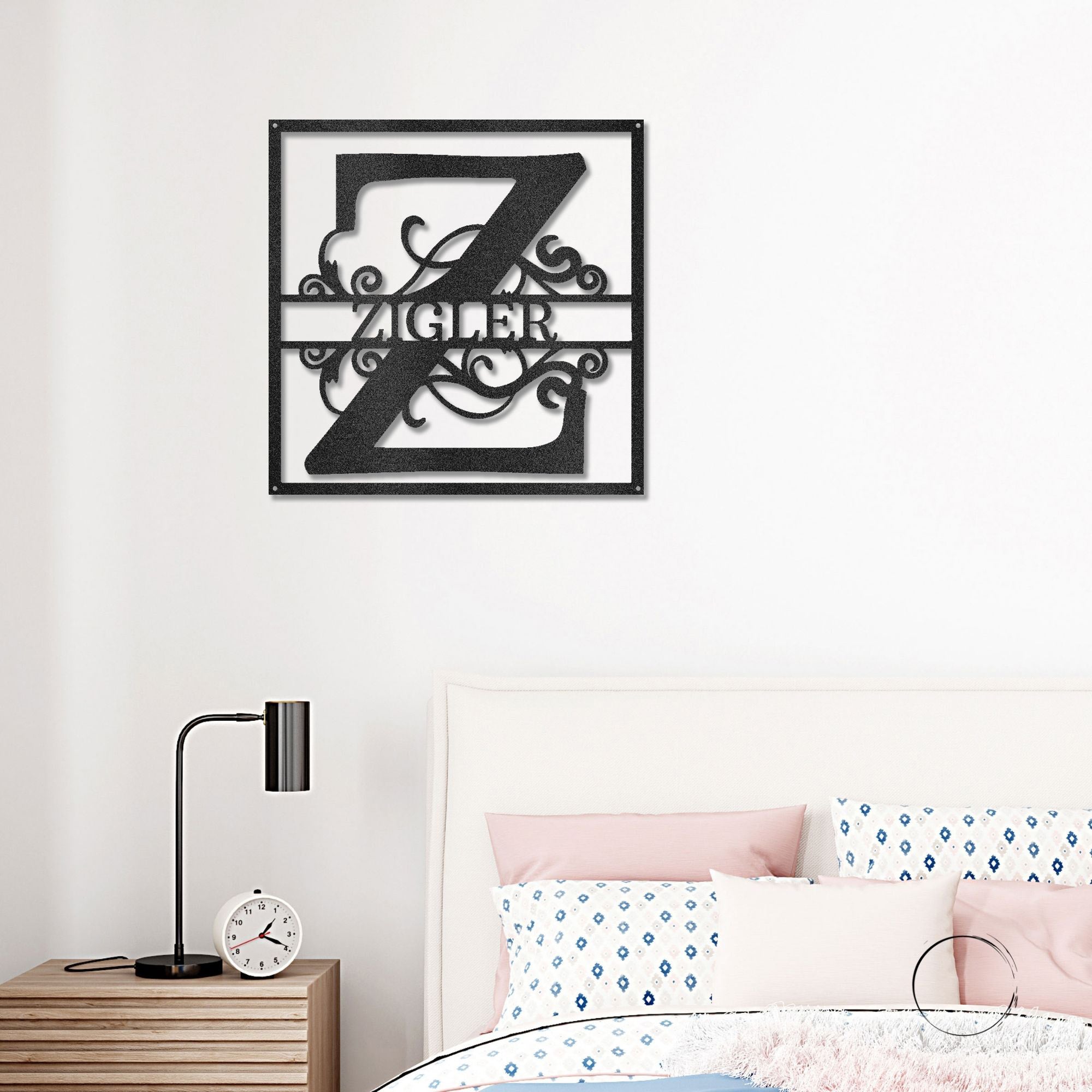 Personalized Framed Monogram Metal Wall Art – Custom Family Name Sign – Square Metal Wall Decor – Farmhouse Last Name Steel Sign