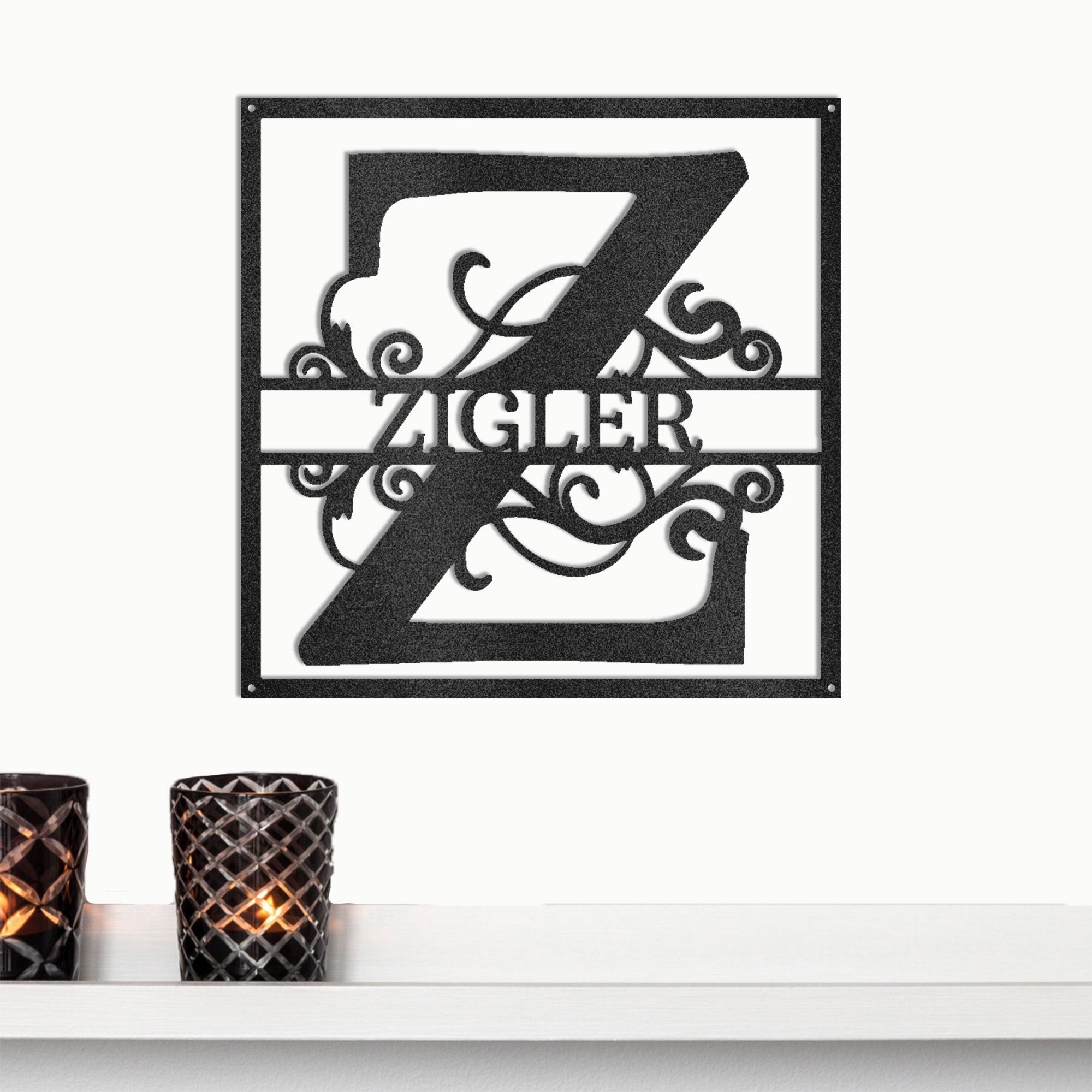 Personalized Framed Monogram Metal Wall Art – Custom Family Name Sign – Square Metal Wall Decor – Farmhouse Last Name Steel Sign