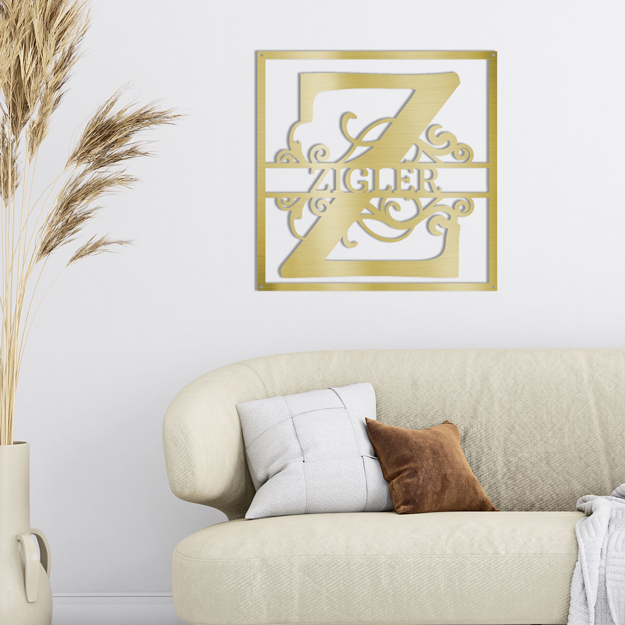 Personalized Framed Monogram Metal Wall Art – Custom Family Name Sign – Square Metal Wall Decor – Farmhouse Last Name Steel Sign