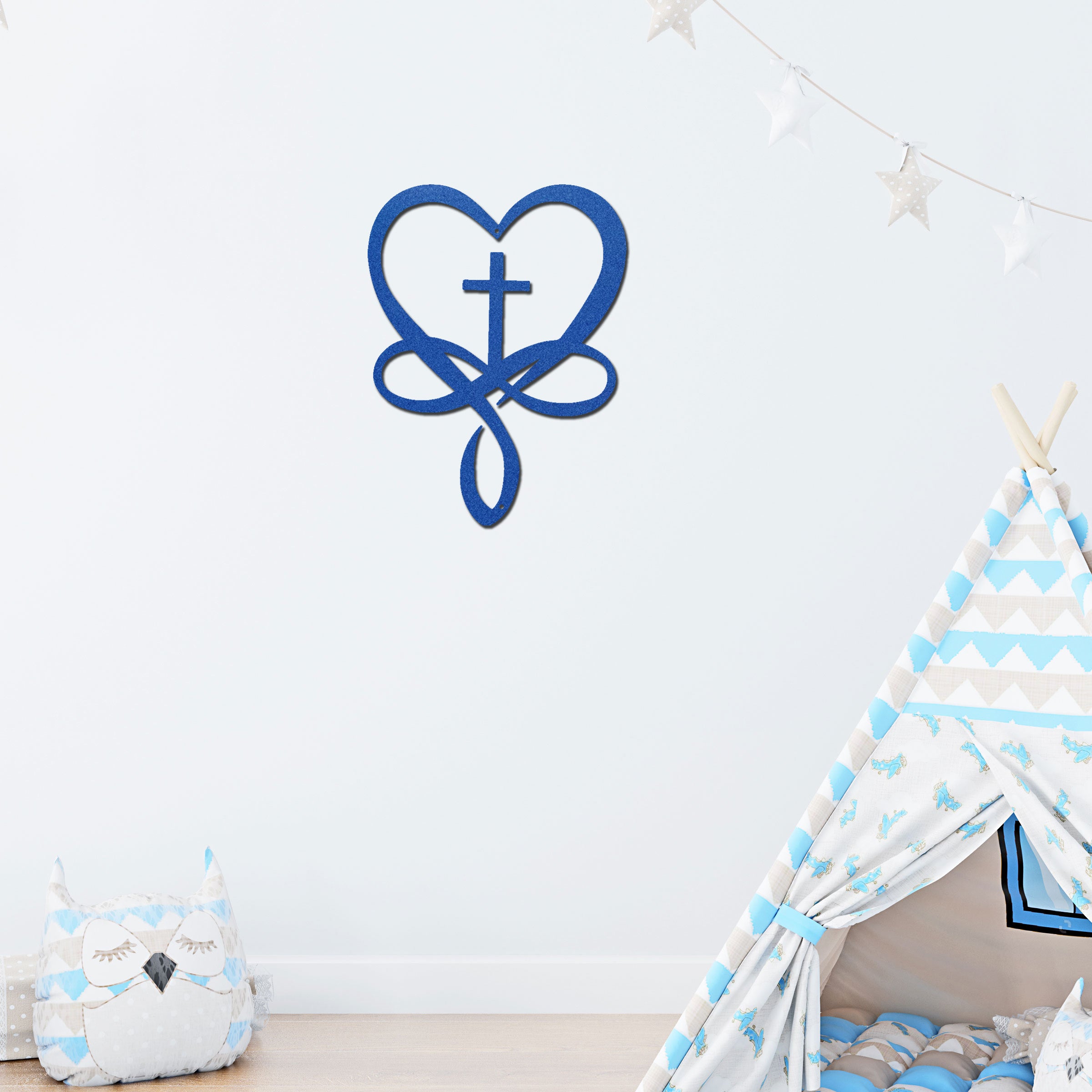 Christian Heart Cross Metal Wall Art – Faith Love Infinity Symbol Decor – Inspirational Christian Metal Sign – Religious Home Decor