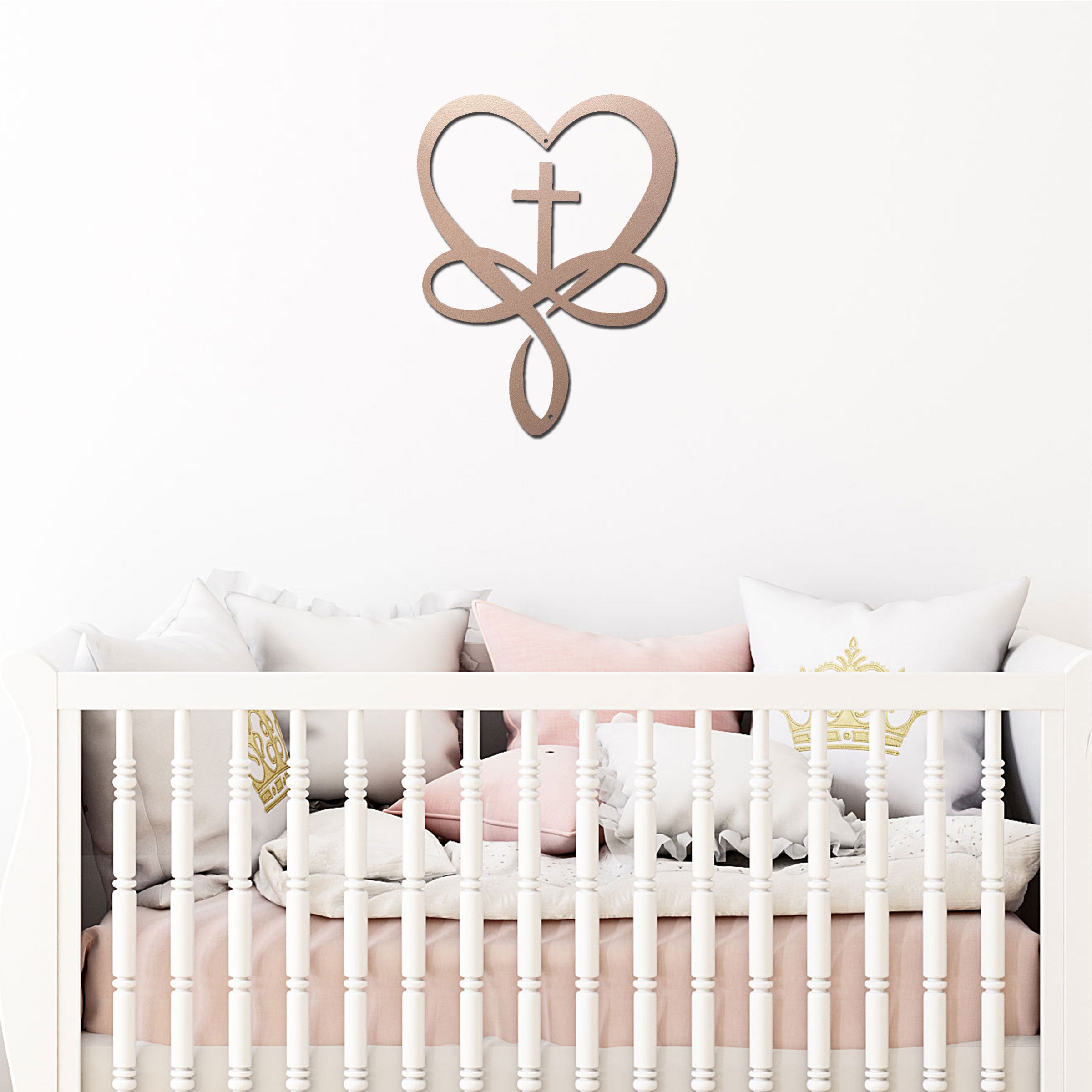 Christian Heart Cross Metal Wall Art – Faith Love Infinity Symbol Decor – Inspirational Christian Metal Sign – Religious Home Decor