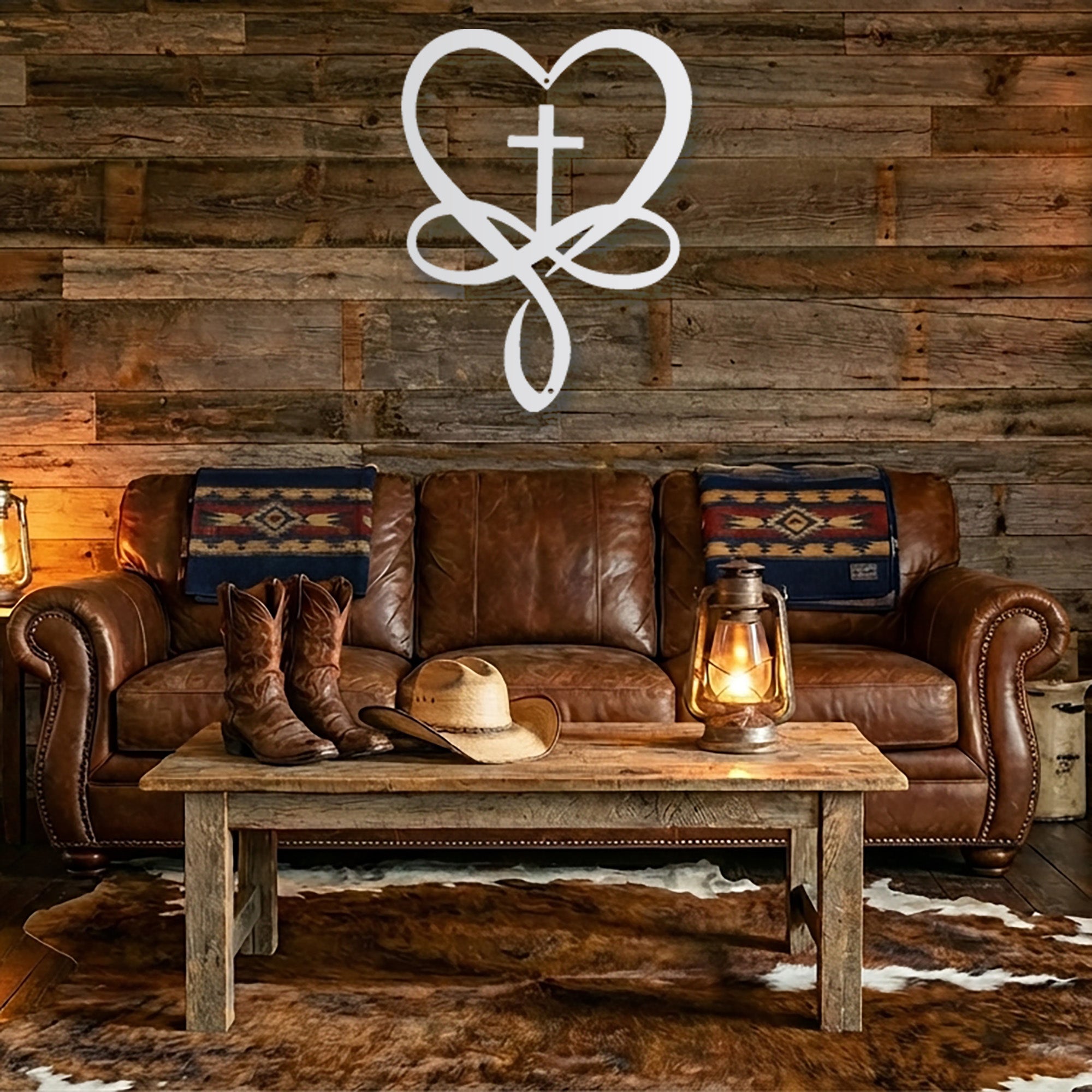 Christian Heart Cross Metal Wall Art – Faith Love Infinity Symbol Decor – Inspirational Christian Metal Sign – Religious Home Decor
