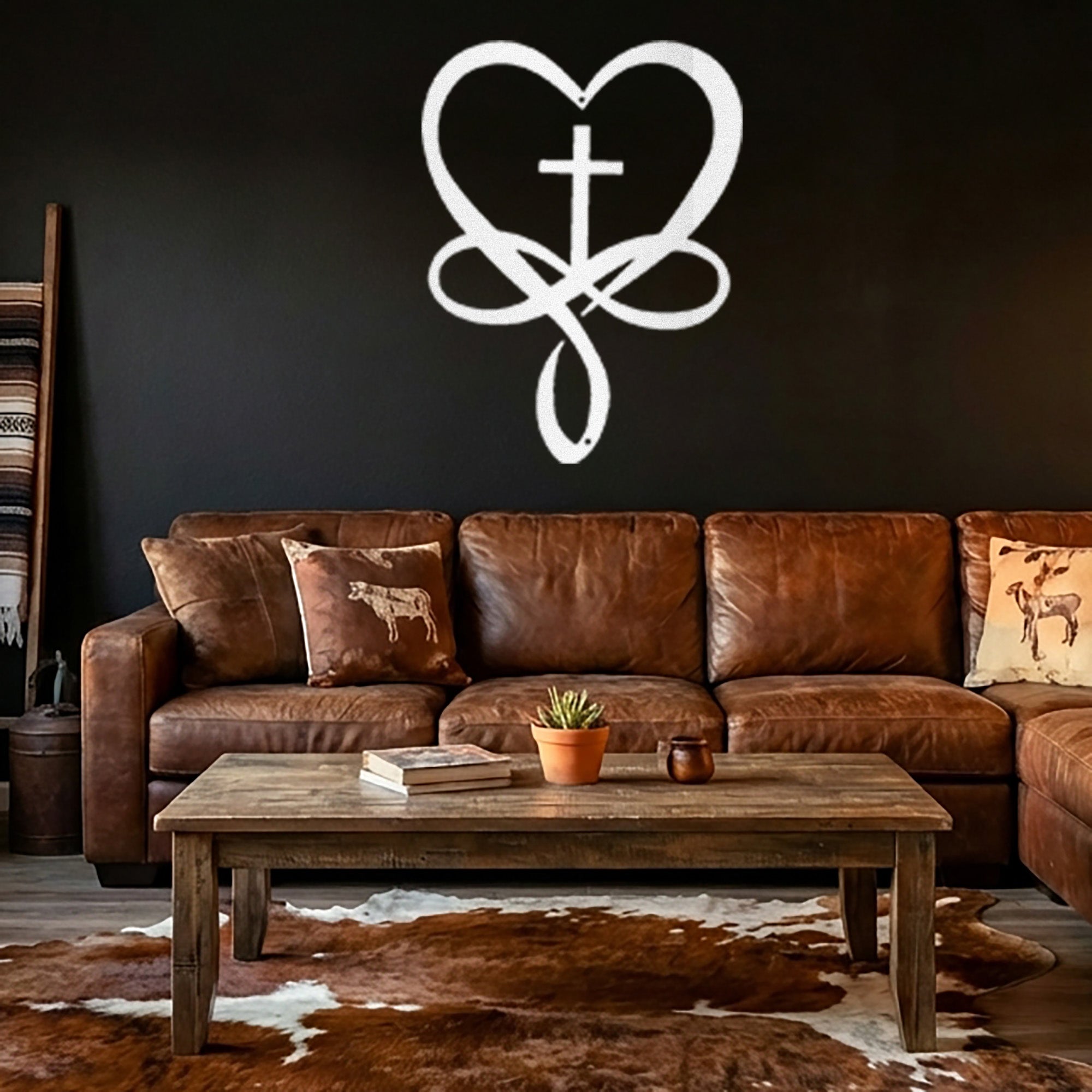 Christian Heart Cross Metal Wall Art – Faith Love Infinity Symbol Decor – Inspirational Christian Metal Sign – Religious Home Decor