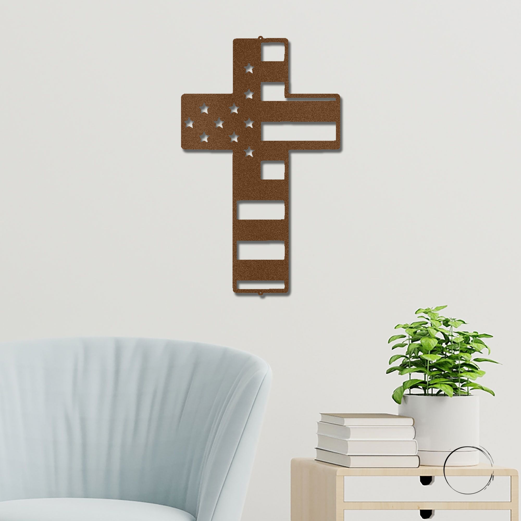 American Flag Cross Metal Wall Art – Patriotic Christian Cross Decor – USA Flag Faith Steel Sign – Veteran Tribute Wall Decor