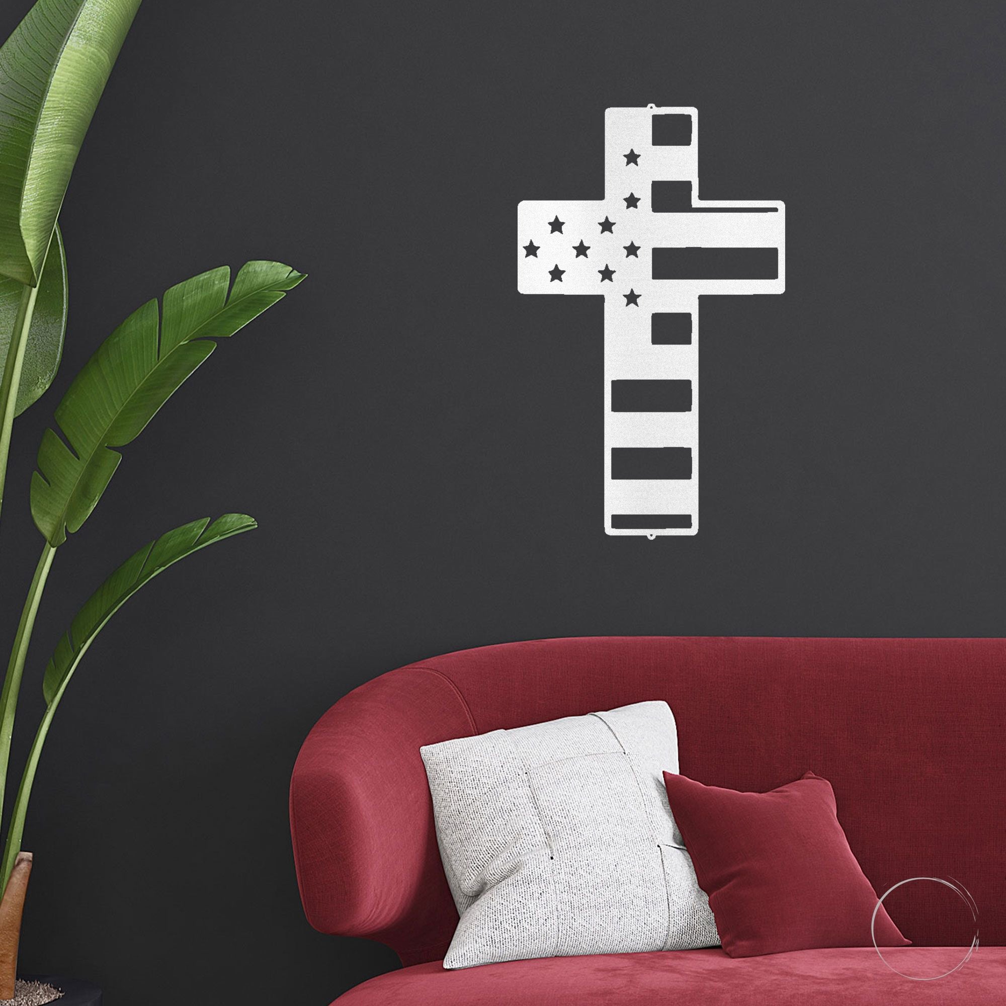 American Flag Cross Metal Wall Art – Patriotic Christian Cross Decor – USA Flag Faith Steel Sign – Veteran Tribute Wall Decor