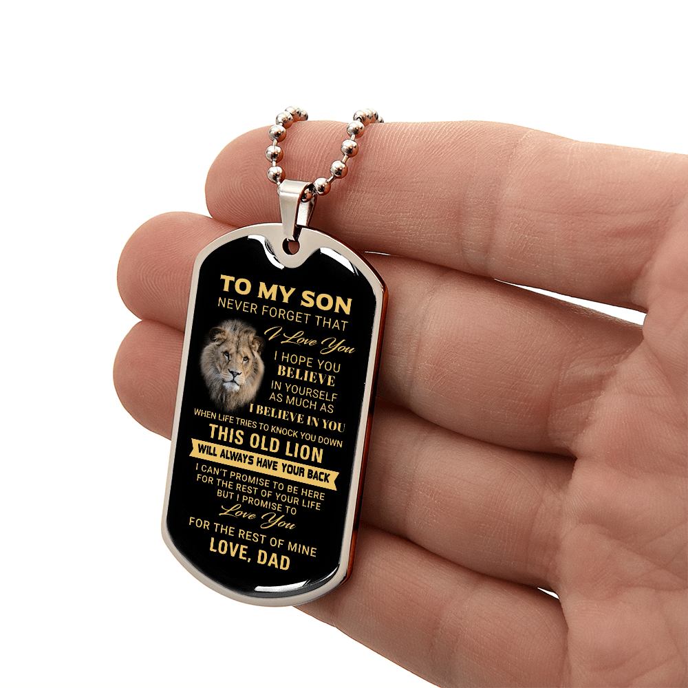 To My Son, This Old Lion Inspirational Dog Tag Necklace, Gift from Dad