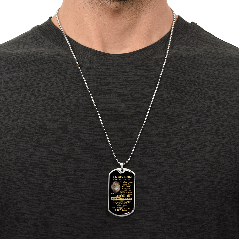 To My Son, This Old Lion Inspirational Dog Tag Necklace, Gift from Dad