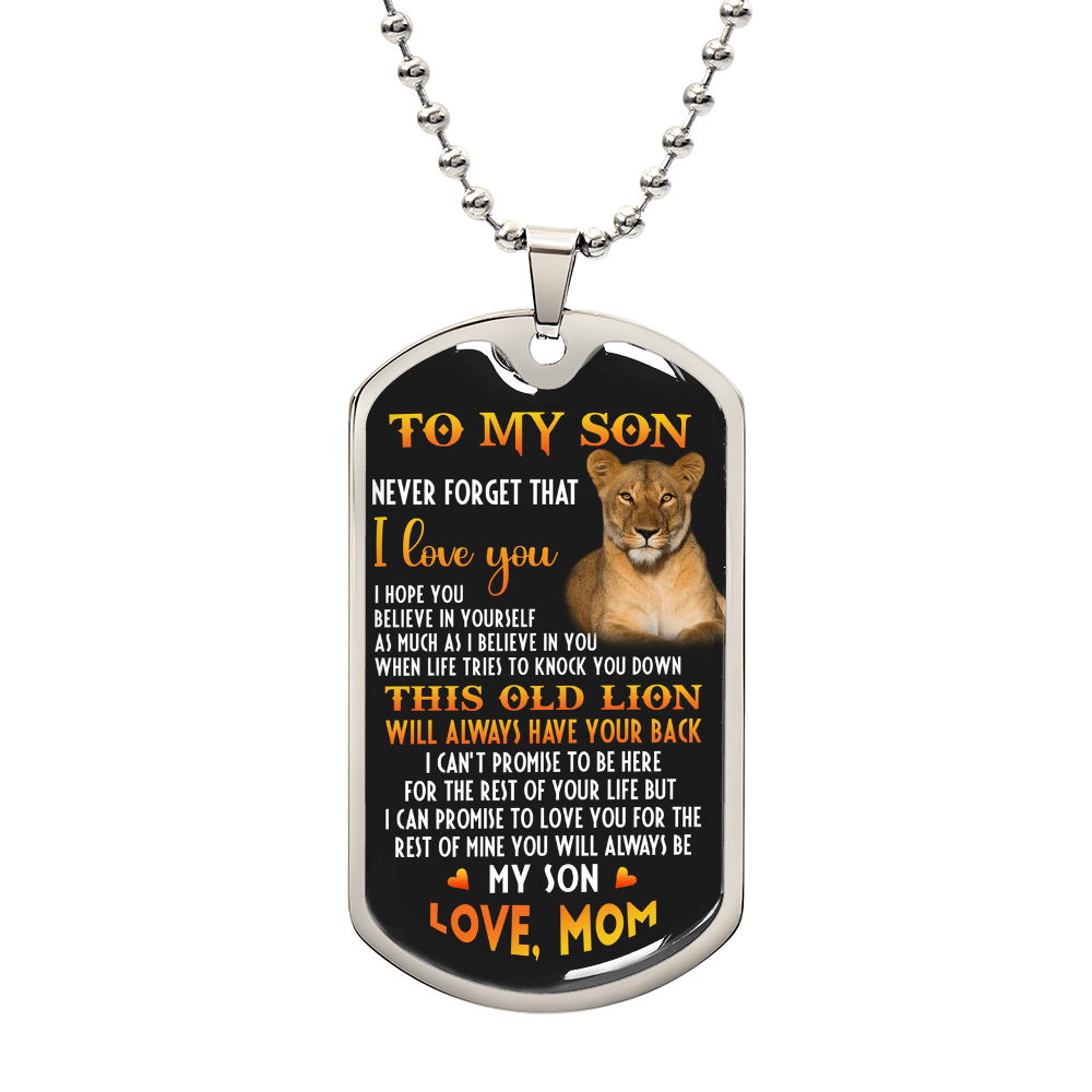 To My Son, Inspirational Graphic This Old Lion Dog Tag Necklace Gift from Mom