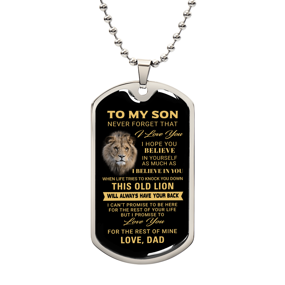 To My Son, This Old Lion Inspirational Dog Tag Necklace, Gift from Dad
