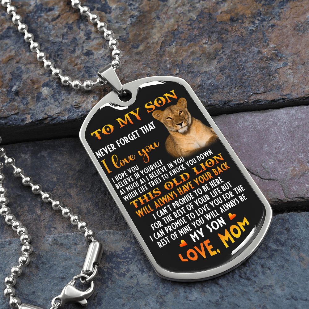 To My Son, Inspirational Graphic This Old Lion Dog Tag Necklace Gift from Mom
