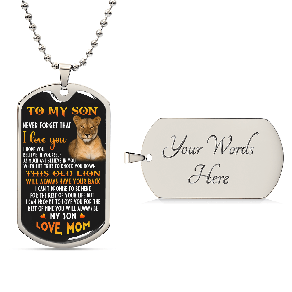 To My Son, Inspirational Graphic This Old Lion Dog Tag Necklace Gift from Mom