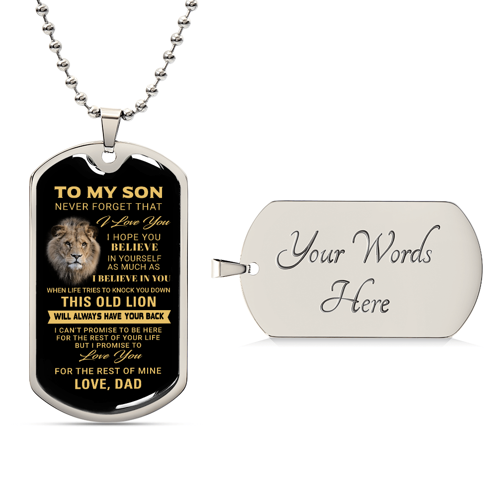 To My Son, This Old Lion Inspirational Dog Tag Necklace, Gift from Dad