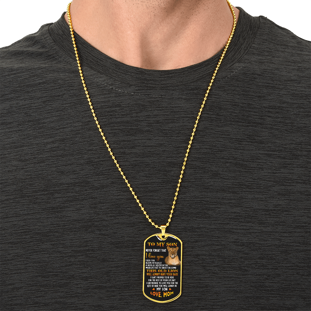 To My Son, Inspirational Graphic This Old Lion Dog Tag Necklace Gift from Mom
