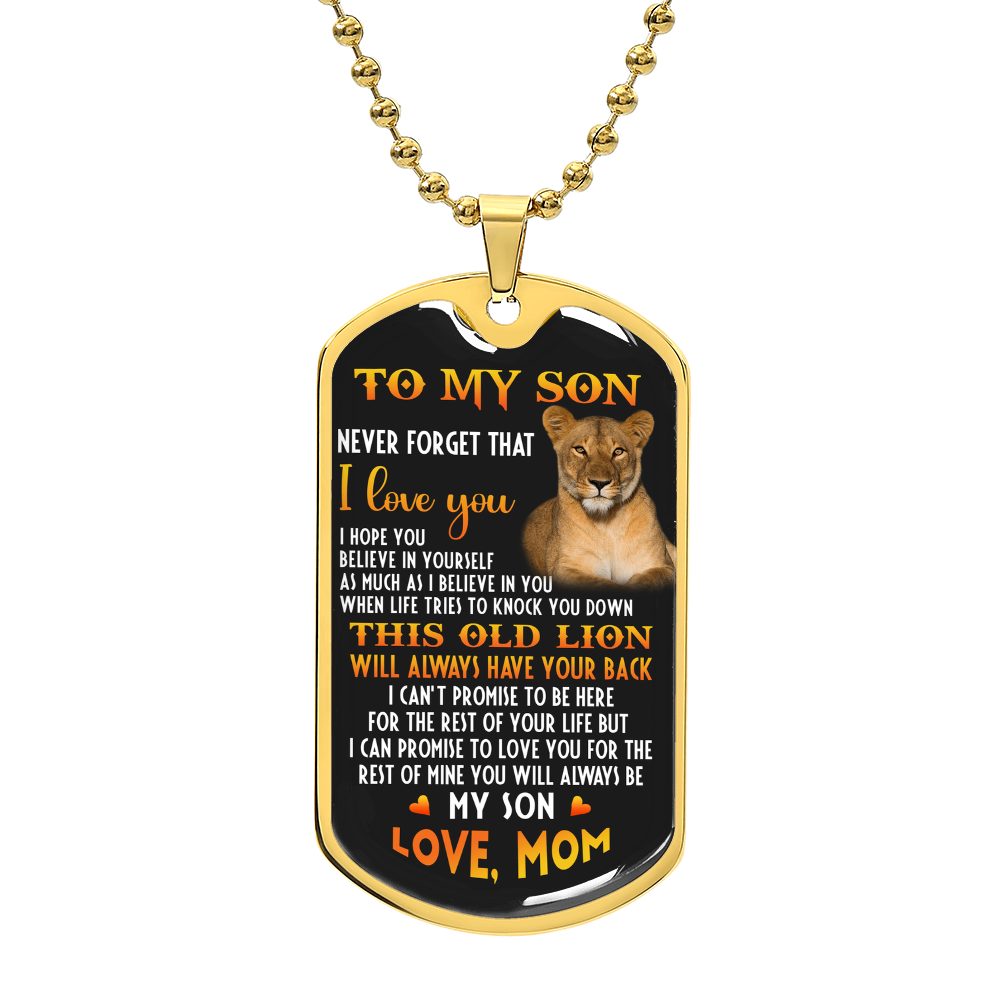To My Son, Inspirational Graphic This Old Lion Dog Tag Necklace Gift from Mom