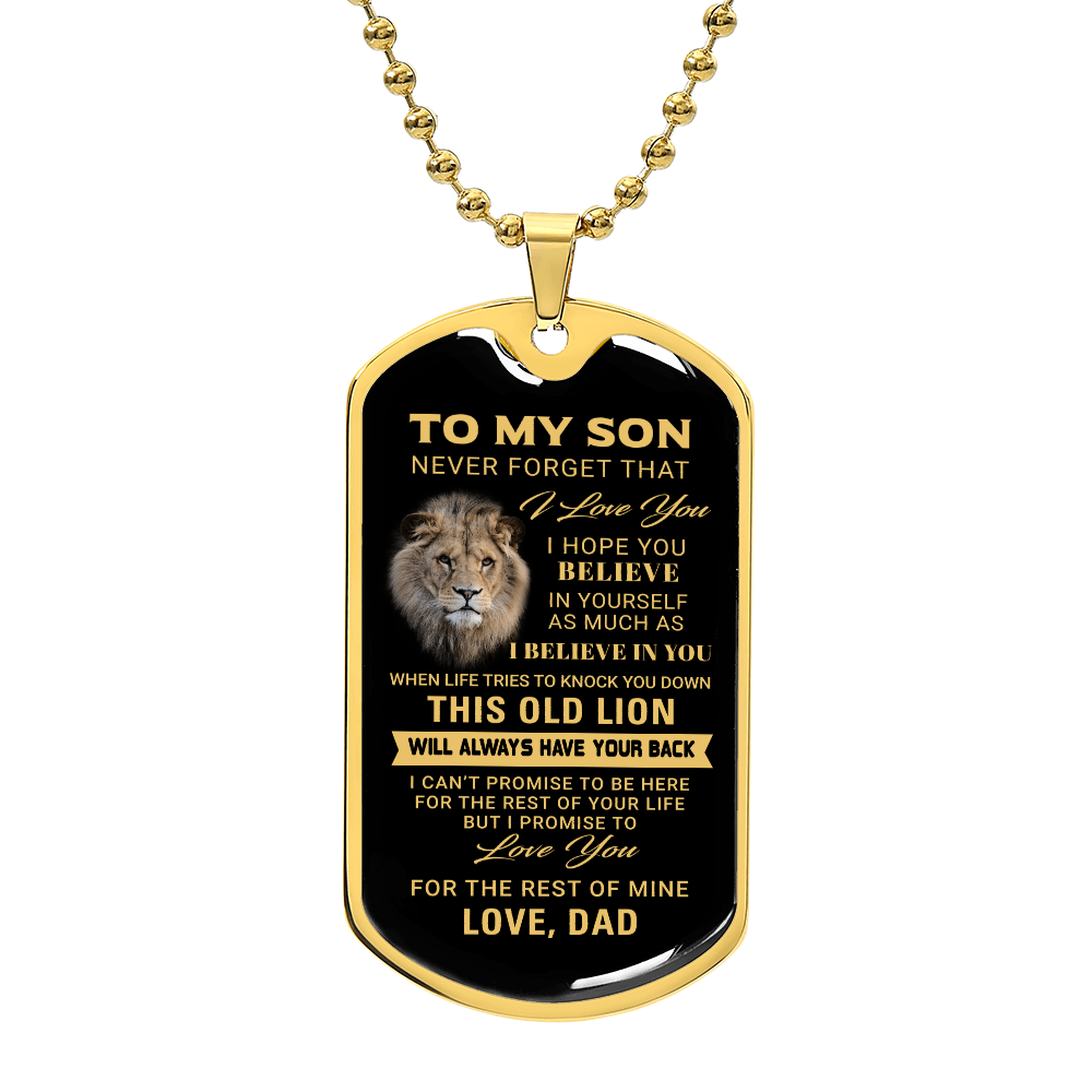 To My Son, This Old Lion Inspirational Dog Tag Necklace, Gift from Dad
