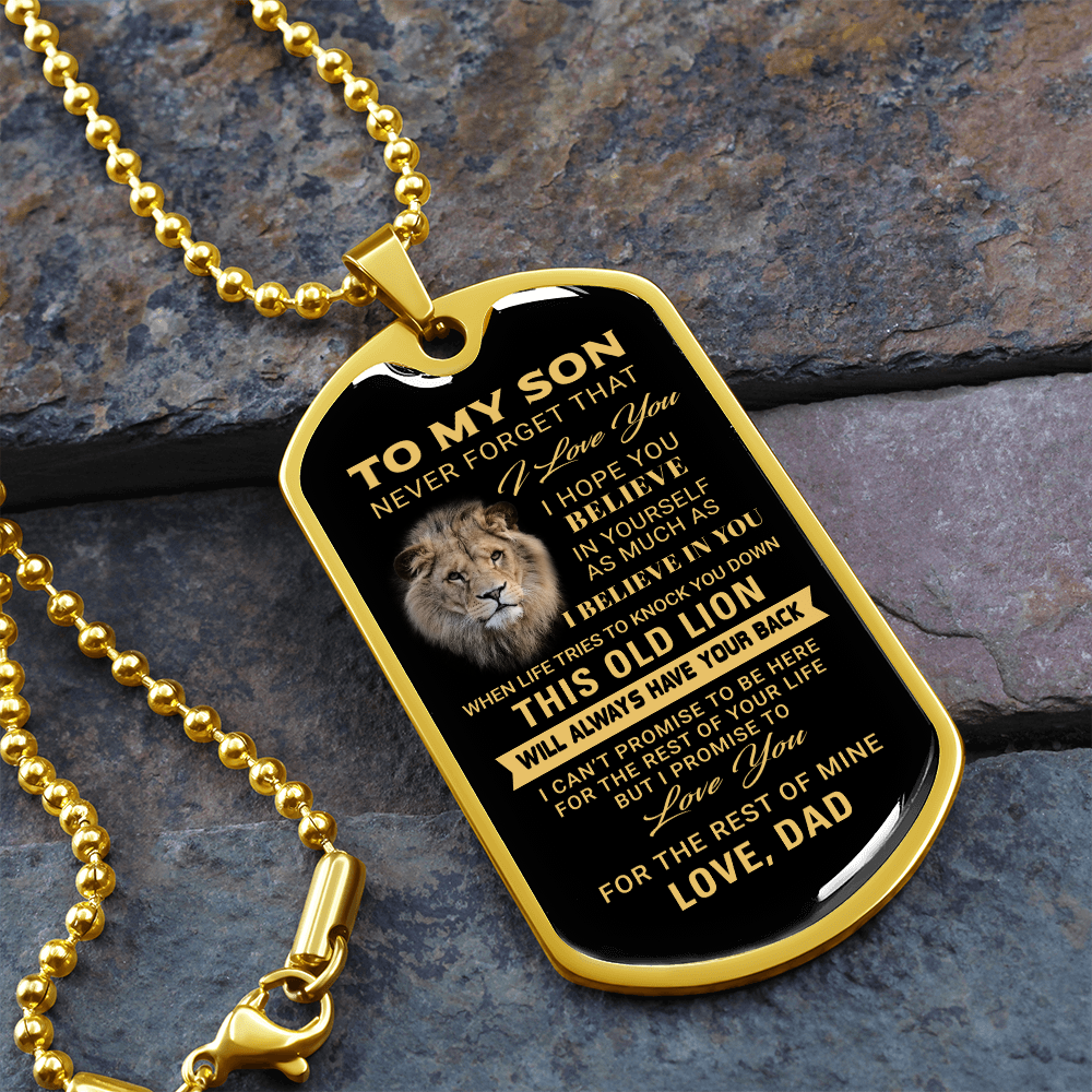 To My Son, This Old Lion Inspirational Dog Tag Necklace, Gift from Dad