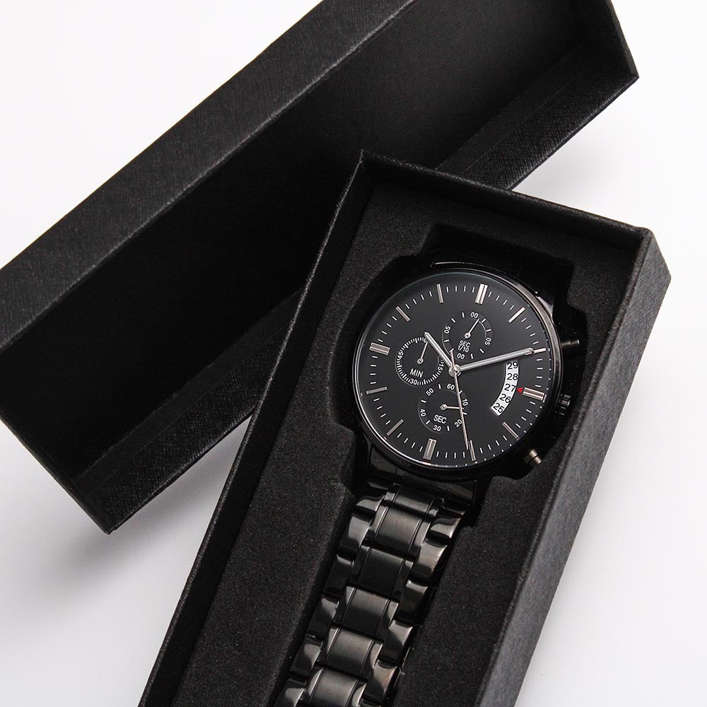 To My Son, You will Never Be Alone Engraved Chronograph Watch. Gift from Dad