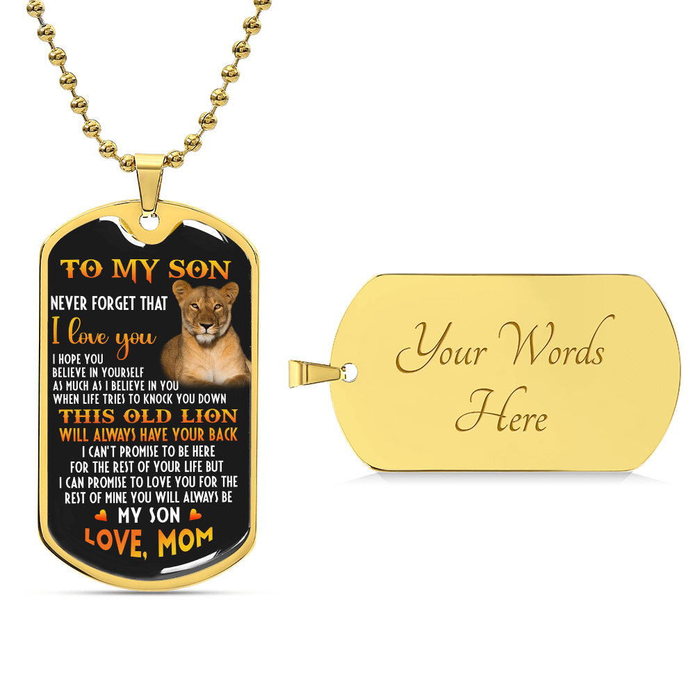 To My Son, Inspirational Graphic This Old Lion Dog Tag Necklace Gift from Mom