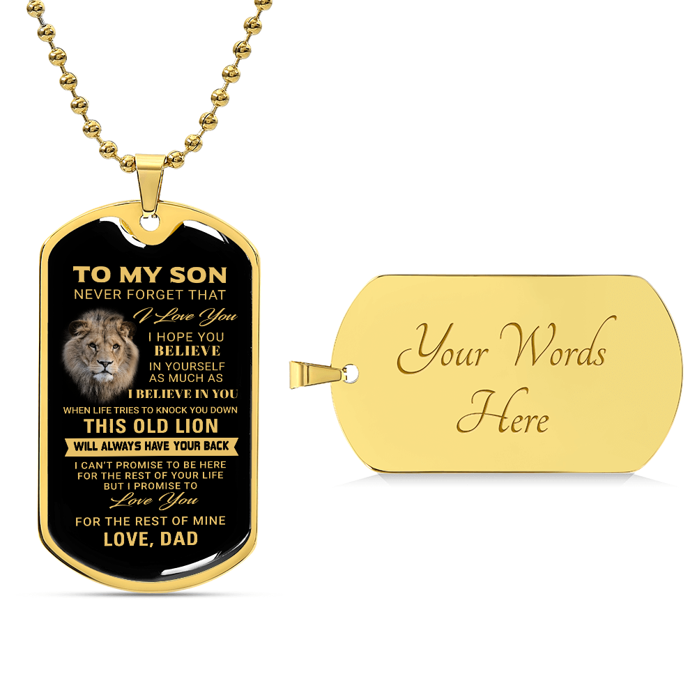To My Son, This Old Lion Inspirational Dog Tag Necklace, Gift from Dad