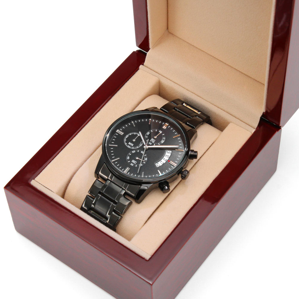 To My Son, You will Never Be Alone Engraved Chronograph Watch. Gift from Mom