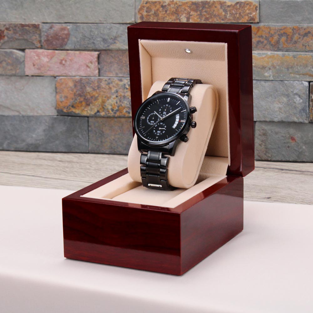 To My Son, You will Never Be Alone Engraved Chronograph Watch. Gift from Mom