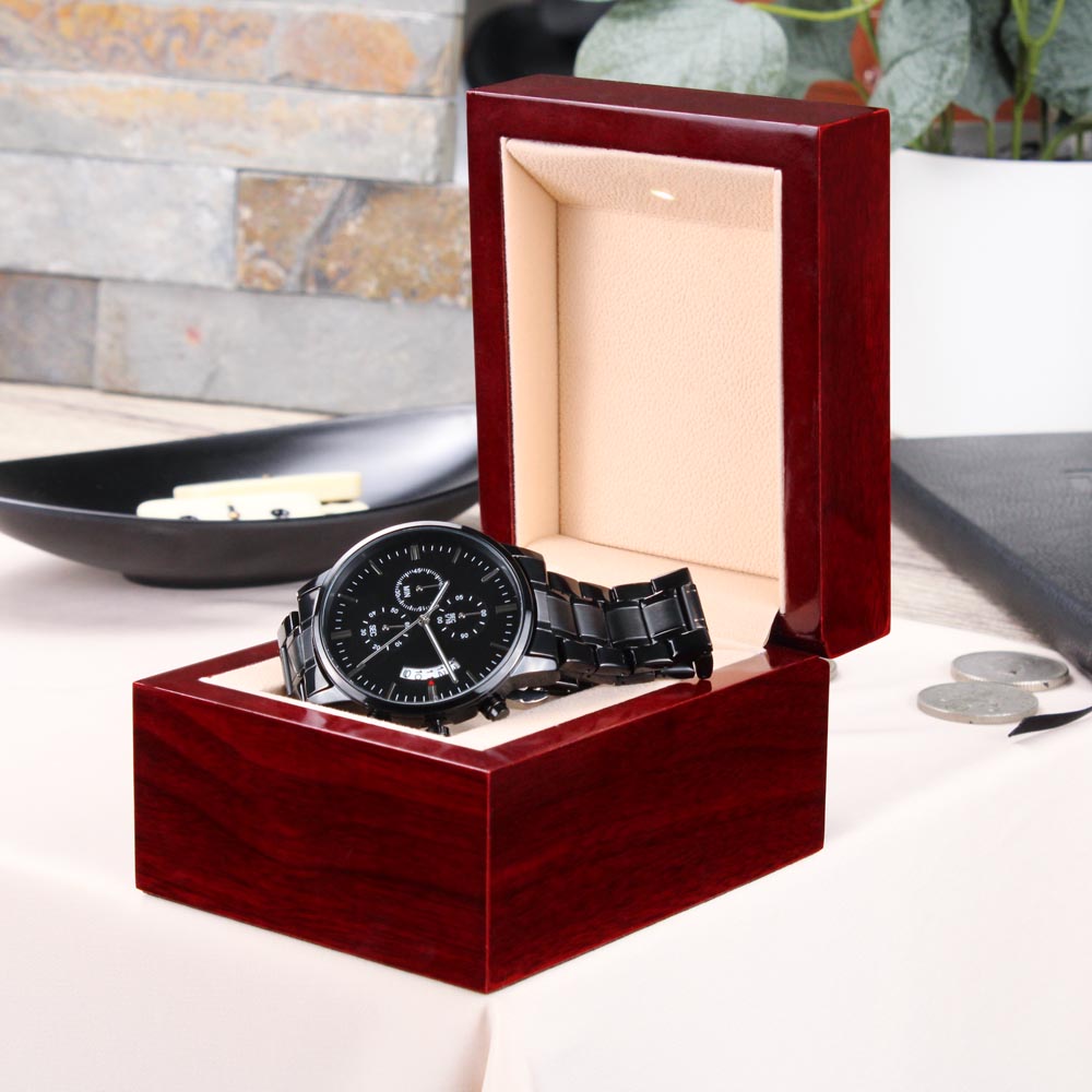 To My Son, You will Never Be Alone Engraved Chronograph Watch. Gift from Mom