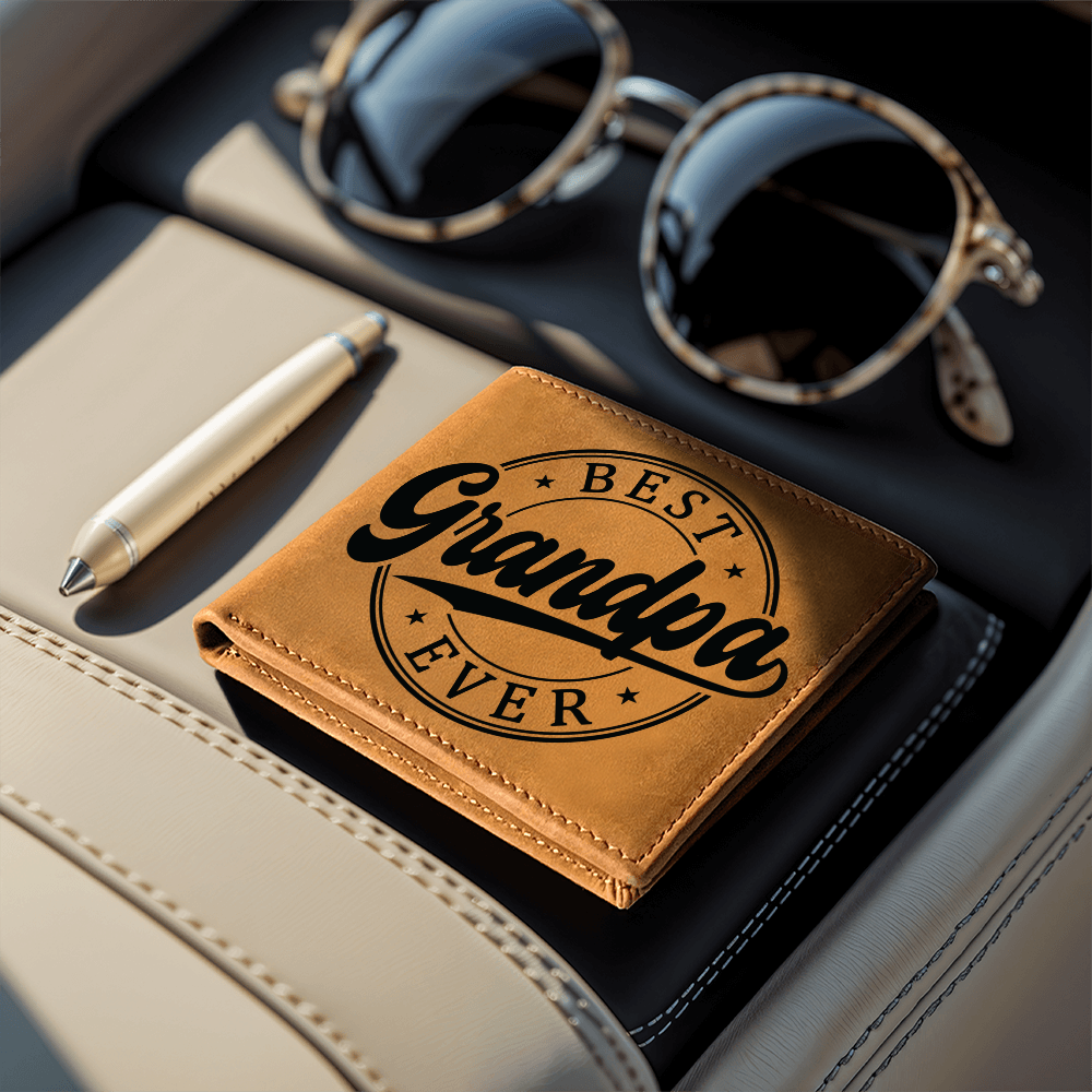 Grandfather Gift Best Grandpa Ever Genuine Cowhide Leather Wallet