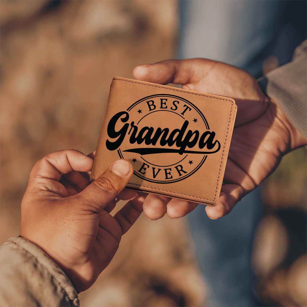 Grandfather Gift Best Grandpa Ever Genuine Cowhide Leather Wallet