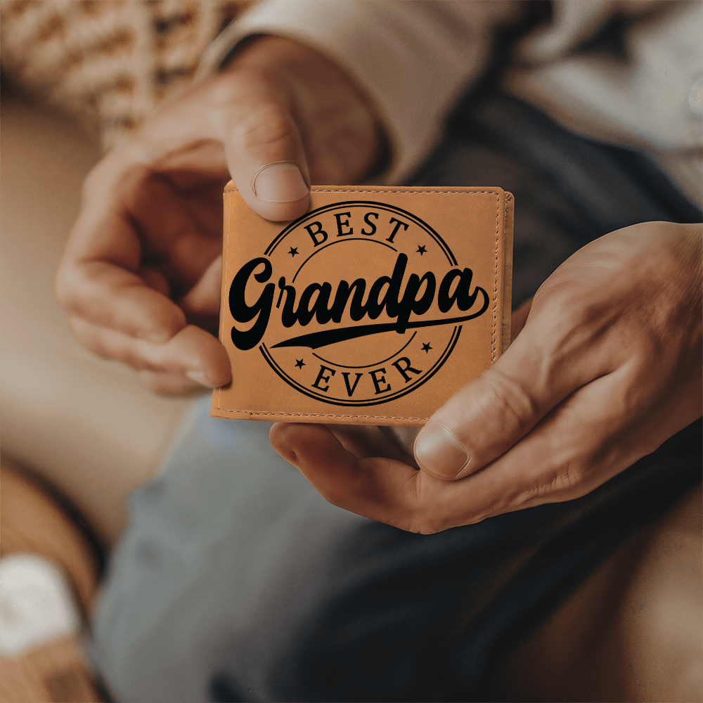 Grandfather Gift Best Grandpa Ever Genuine Cowhide Leather Wallet