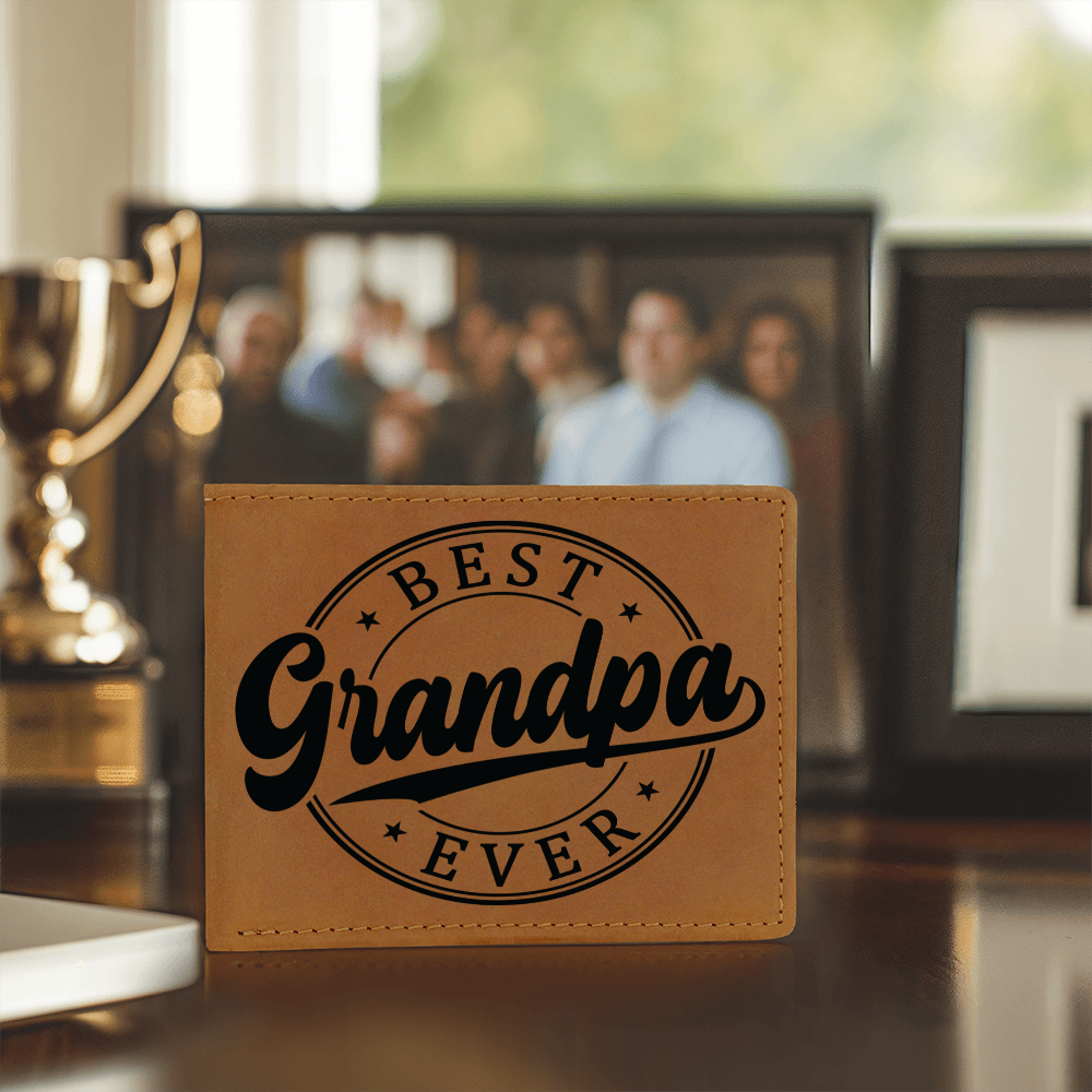 Grandfather Gift Best Grandpa Ever Genuine Cowhide Leather Wallet